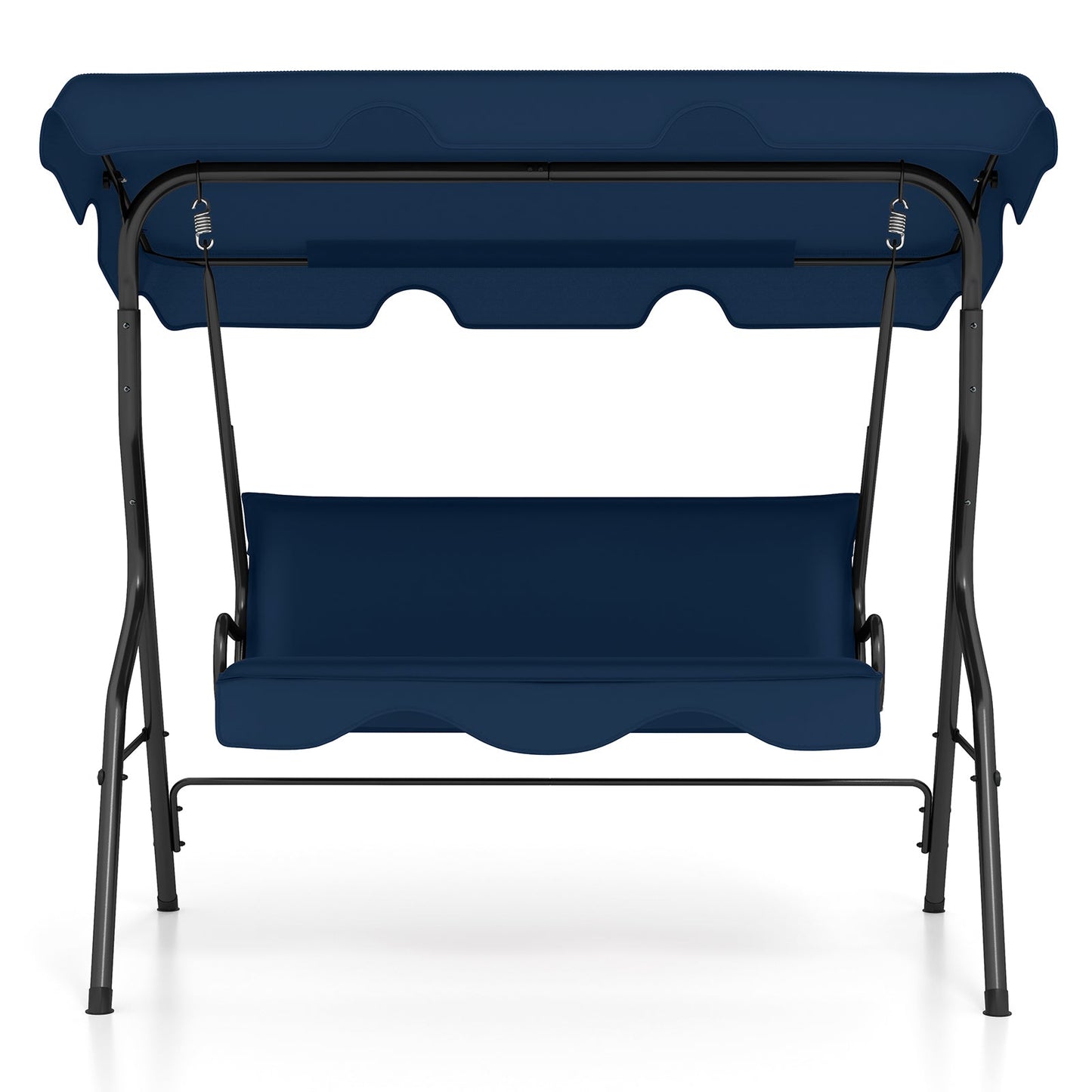 3 Seat Outdoor Patio Canopy Swing with Cushioned Steel Frame-Blue