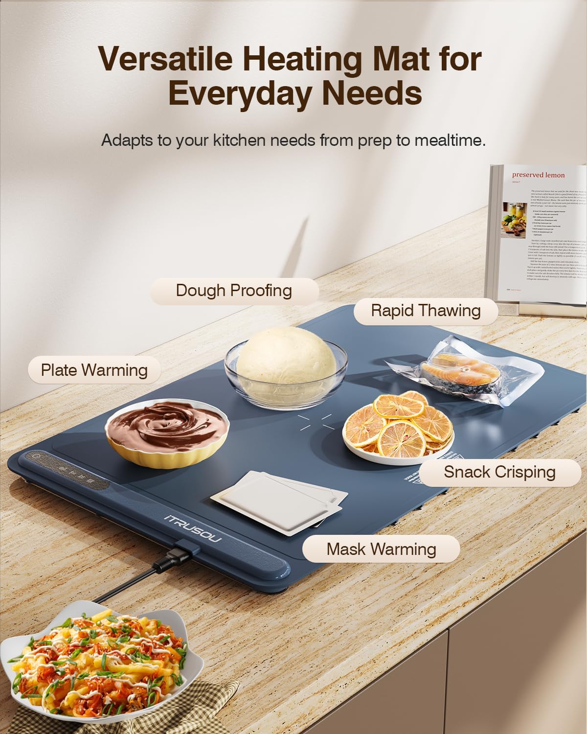 Warming Mat for Food (24"X16") - 3-Year Classic Electric Warming Tray with 3-Level Temp Control, Rapid Heating 250W Energy-Saving - Rollable Large Food Warming Mat for Parties & Buffet