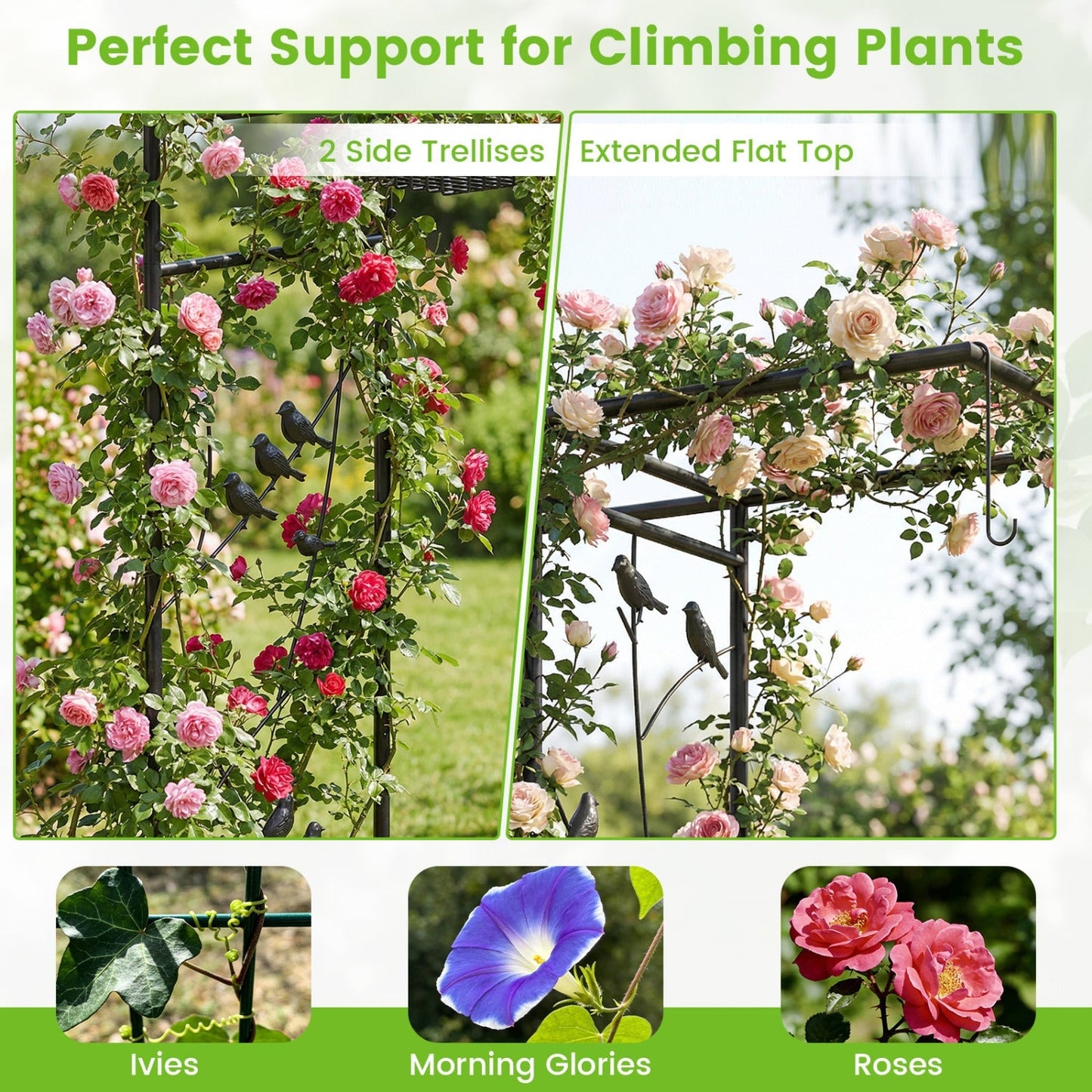 Garden Arbor with Bird Feeding Station 84 Inch Black
