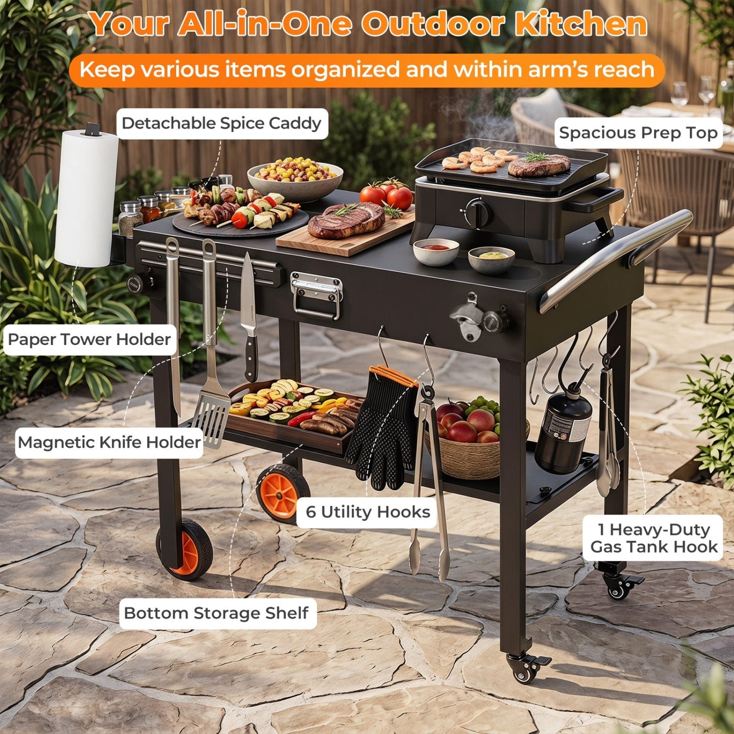 Folding Grill Cart for 17" and 22" Griddles with Heat Mat