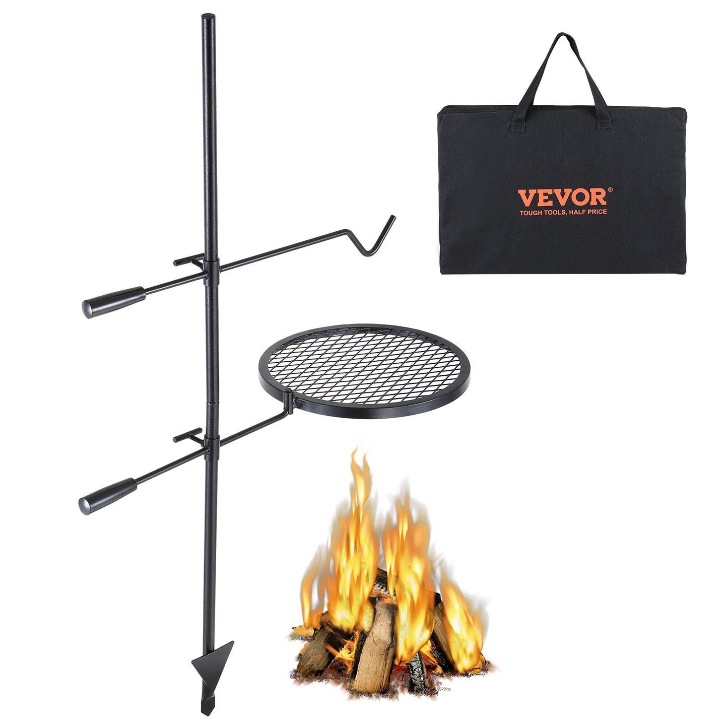 Swivel Campfire Grill, Fire Pit Grill Grate over Fire Pits, Heavy Duty Steel Grill Grates, 360° Adjustable Open Fire Outdoor Cooking Equipment, Portable Camp Fire Racks for Camping Outdoor BBQ