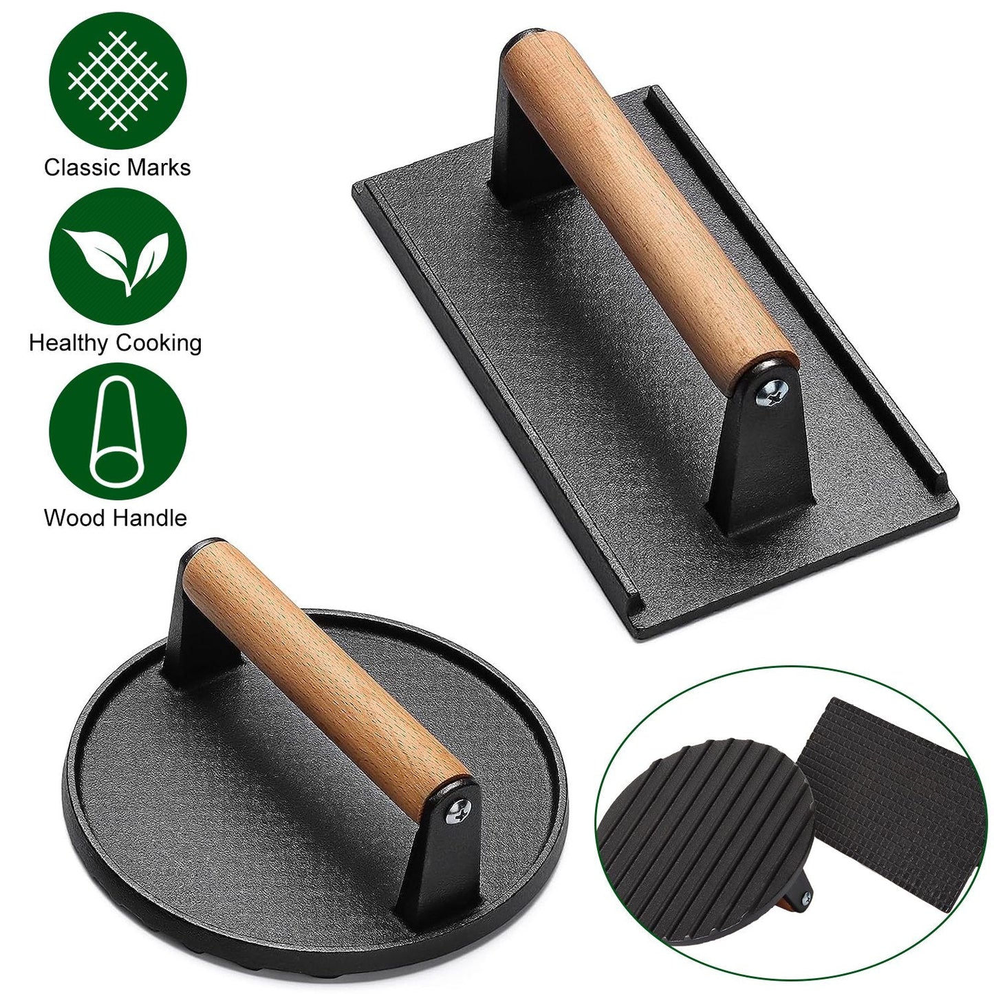 Cast Iron Grill Press for Burgers and Bacon