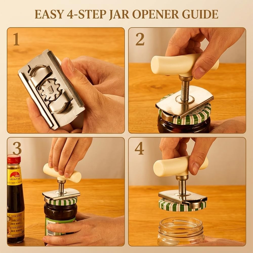 Stainless Steel Jar Opener: Adjustable Manual Jar Lid Opener for Seniors - Manual Gripper for Weak Hands, Easy Kitchen Tool for Medium & Large Jars (Green)