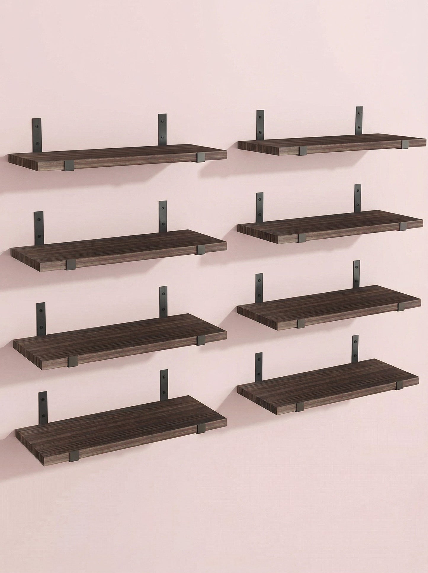 Wood Wall Shelves 15.8” with Metal Brackets – Rustic Floating Shelves | 5/8 Pack