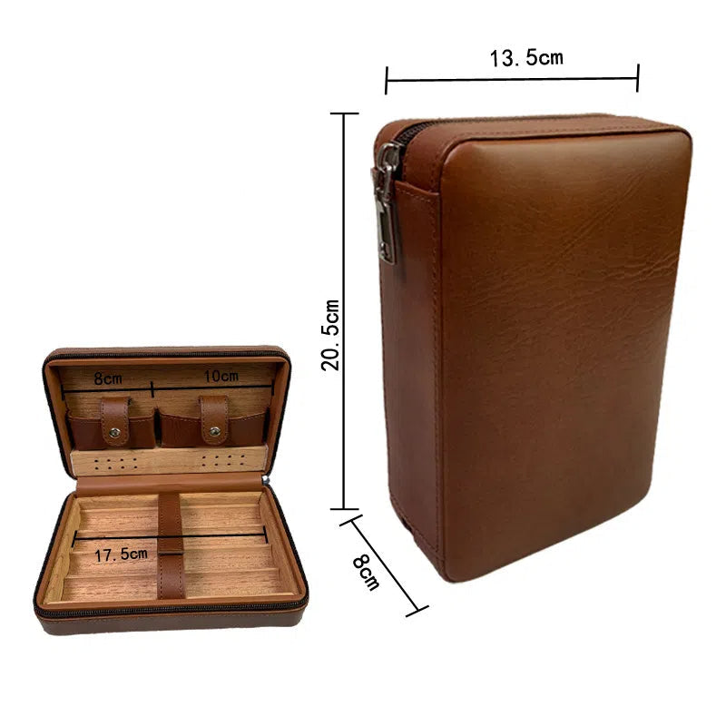 Carved version cigar box portable cedar wood cigar moisturizing box cowhide cigar box storage box Gaoxiba