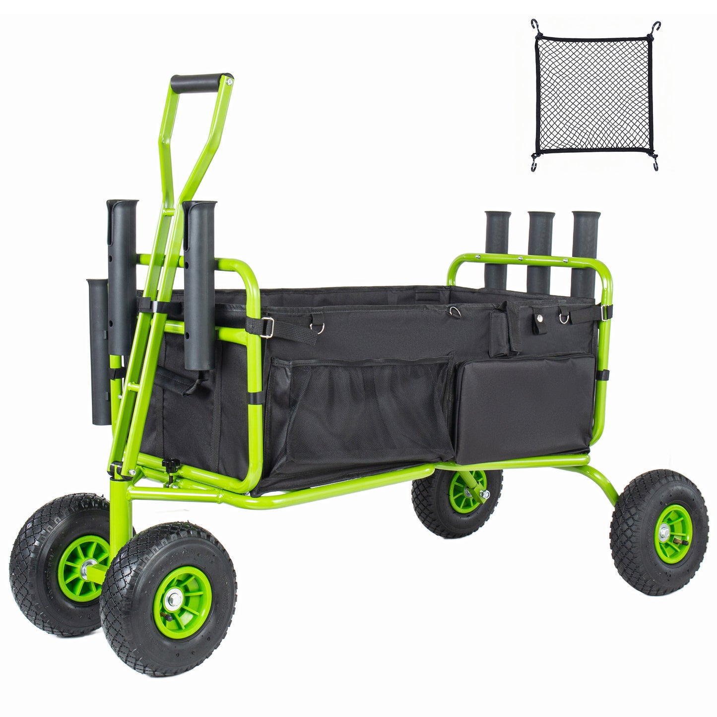 Fishing Cart Beach Cart Collapsible Wagon with 9.85'' All-Terrain Wheels