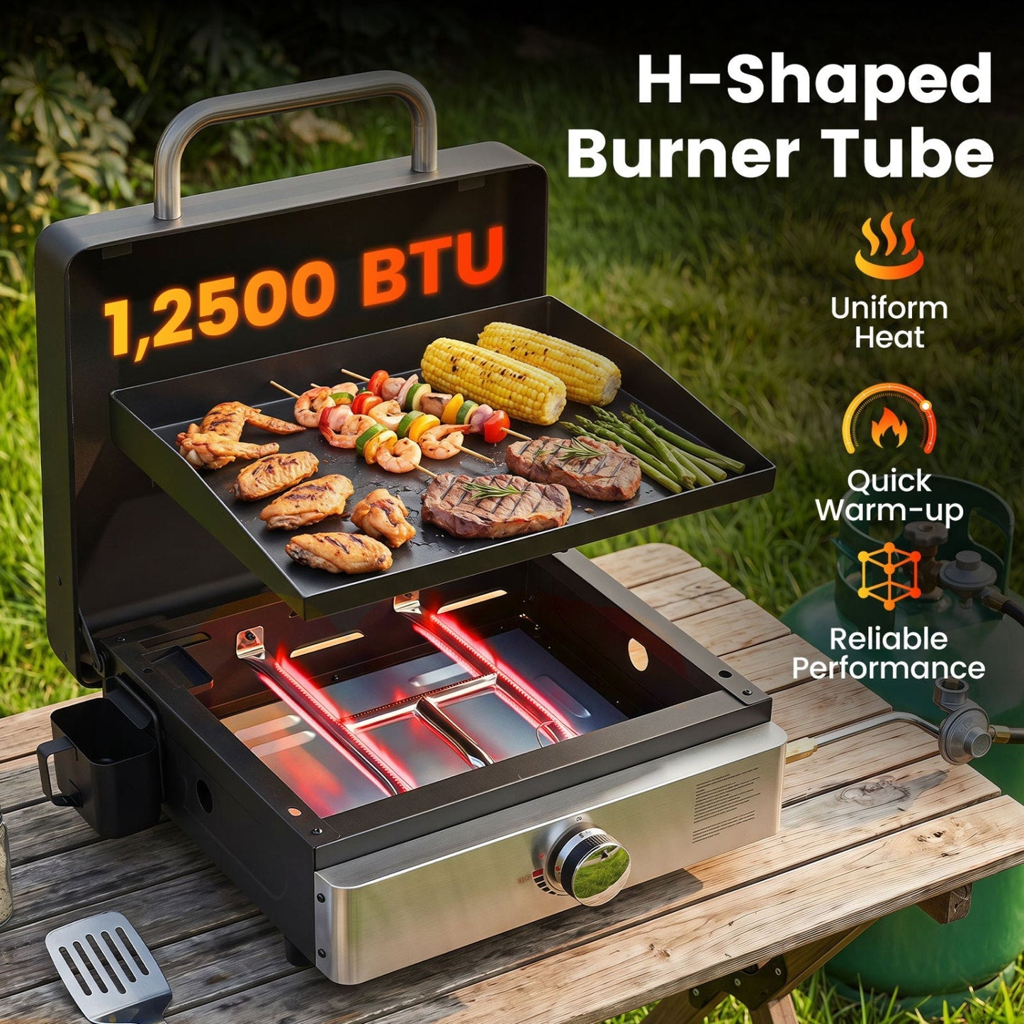 Portable Gas Griddle 1-Burner with Ceramic Non-Stick Plate