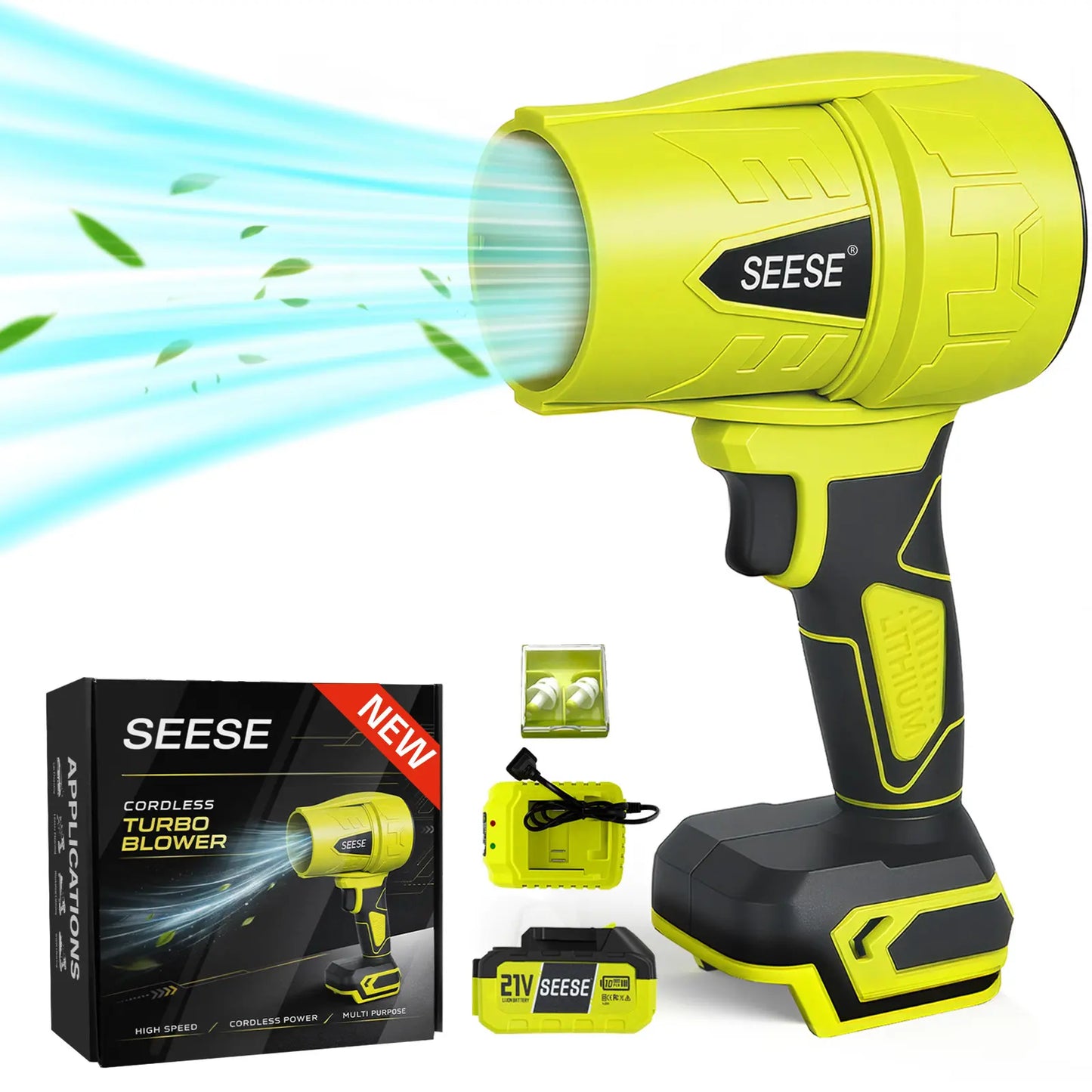 SEESE Turbo Jet Blower,Leaf Blower, Violent Turbo Fan, Pure Copper Motor,Car Drying after Wash, Handheld Snow Blower,Cordless Turbo Power Air Duster,Home Improve,Garden Mainte Holiday Gifts