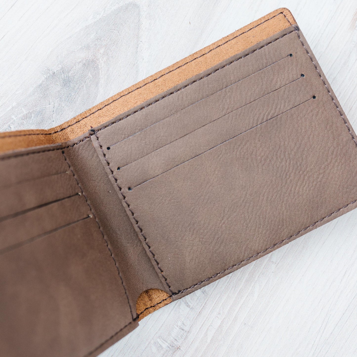 Engraved Wallet For Dad – Brown Leather Slim Bifold Wallet With Card Slots