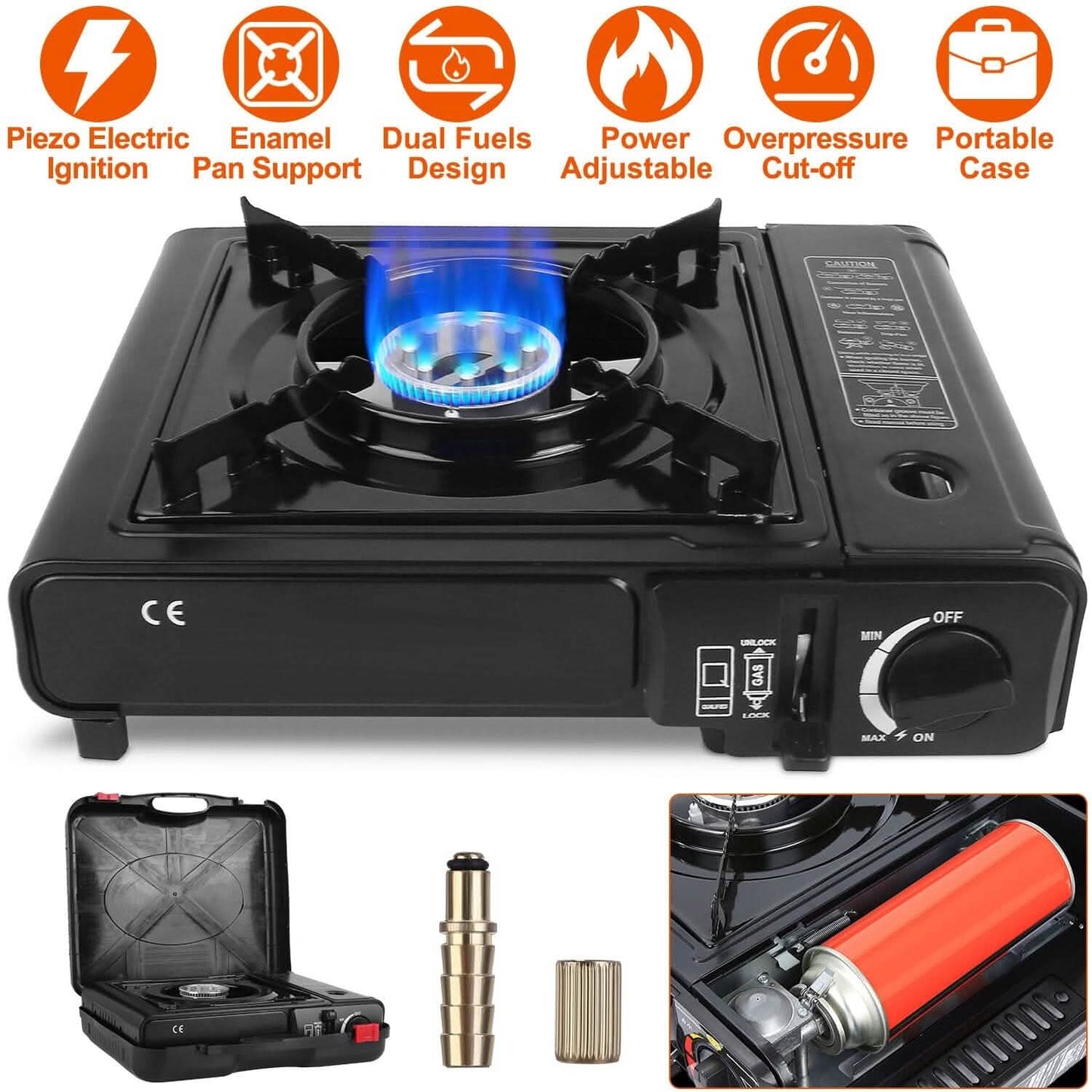 3300W Portable Camping Stove Butane Canister Dual Fuel Burner