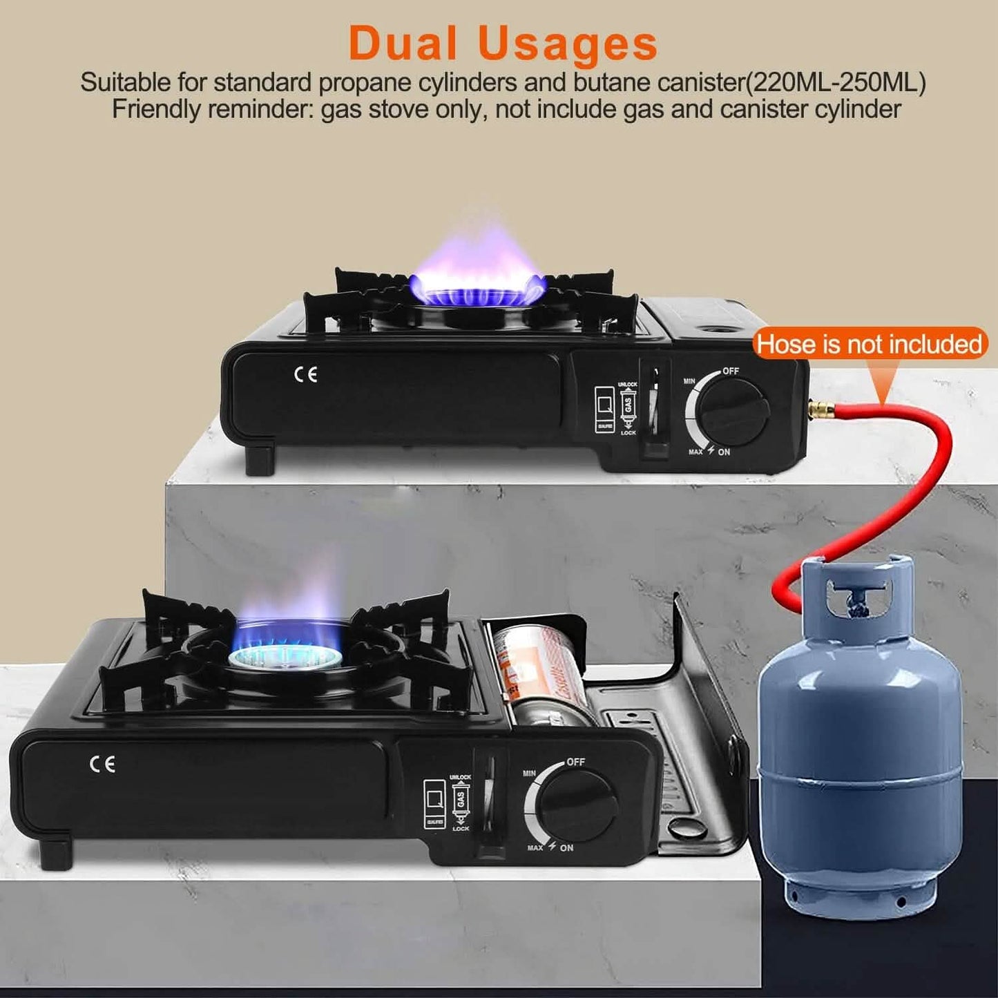 3300W Portable Camping Stove Butane Canister Dual Fuel Burner