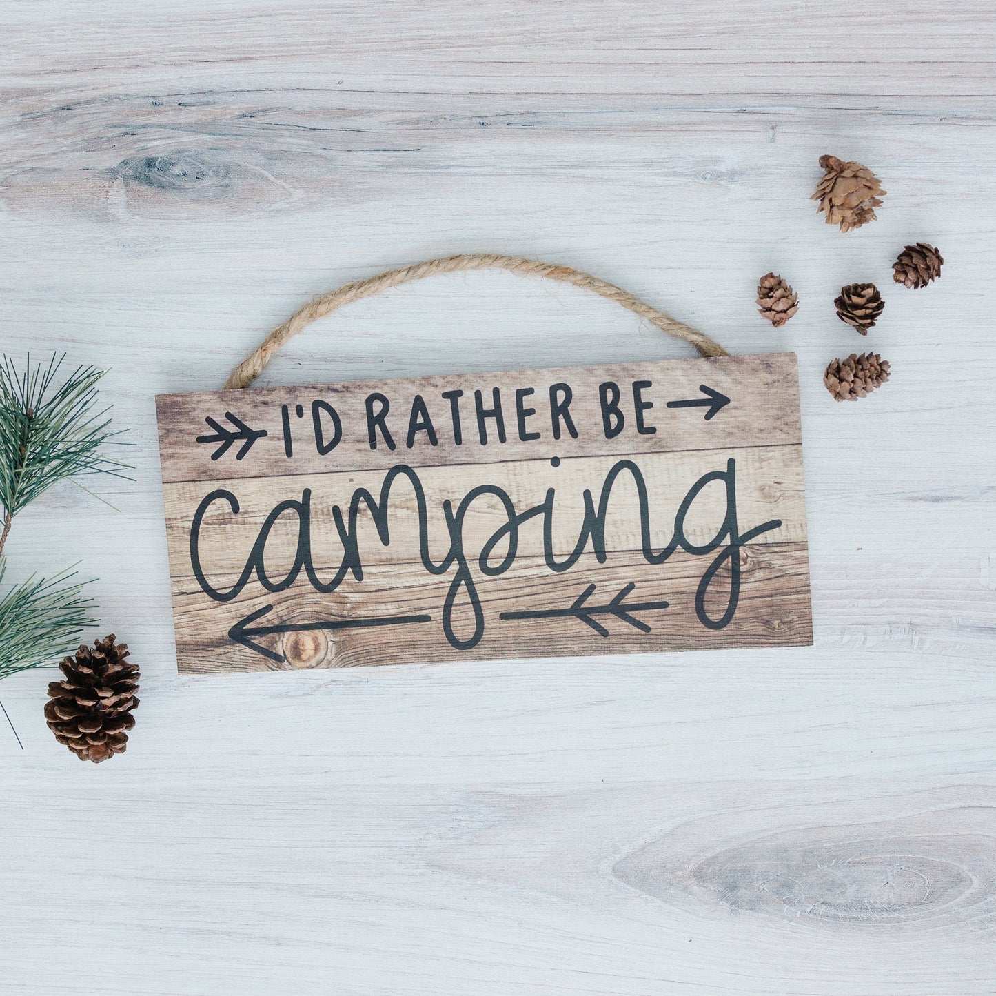 Rustic Camping Sign - I'd Rather Be Camping Wall Art | Wooden Cabin Decor