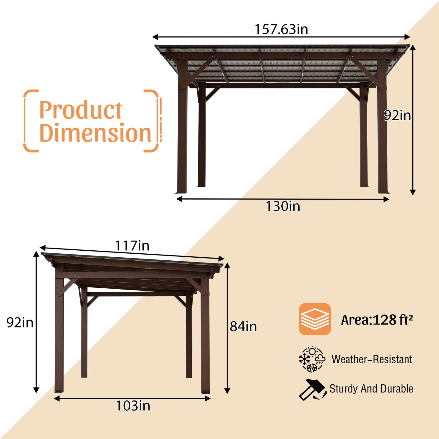 13x10ft Wooden Garden Gazebo with Metal Roof