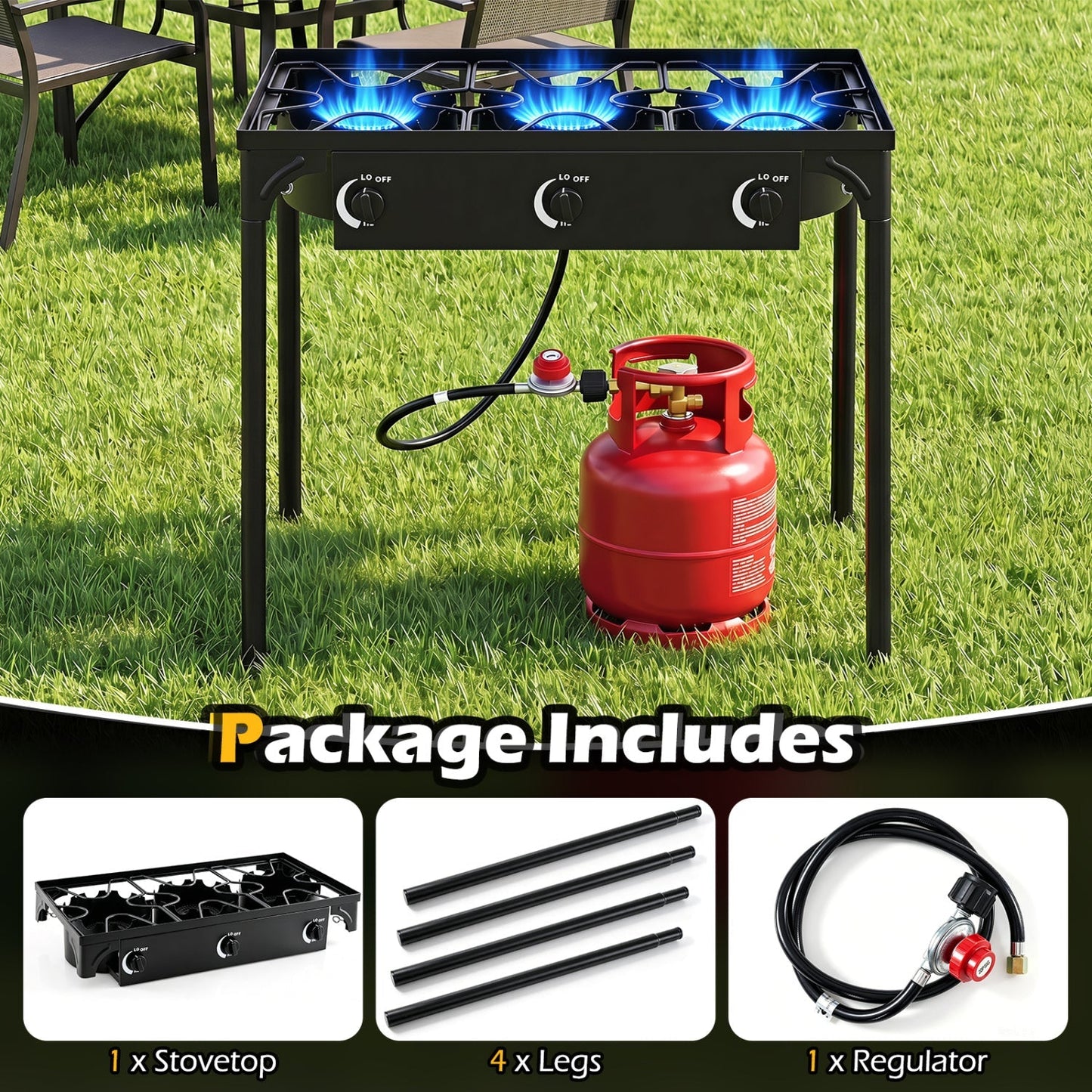3 Burner Propane Stove 240000 BTU Outdoor Camping Grill