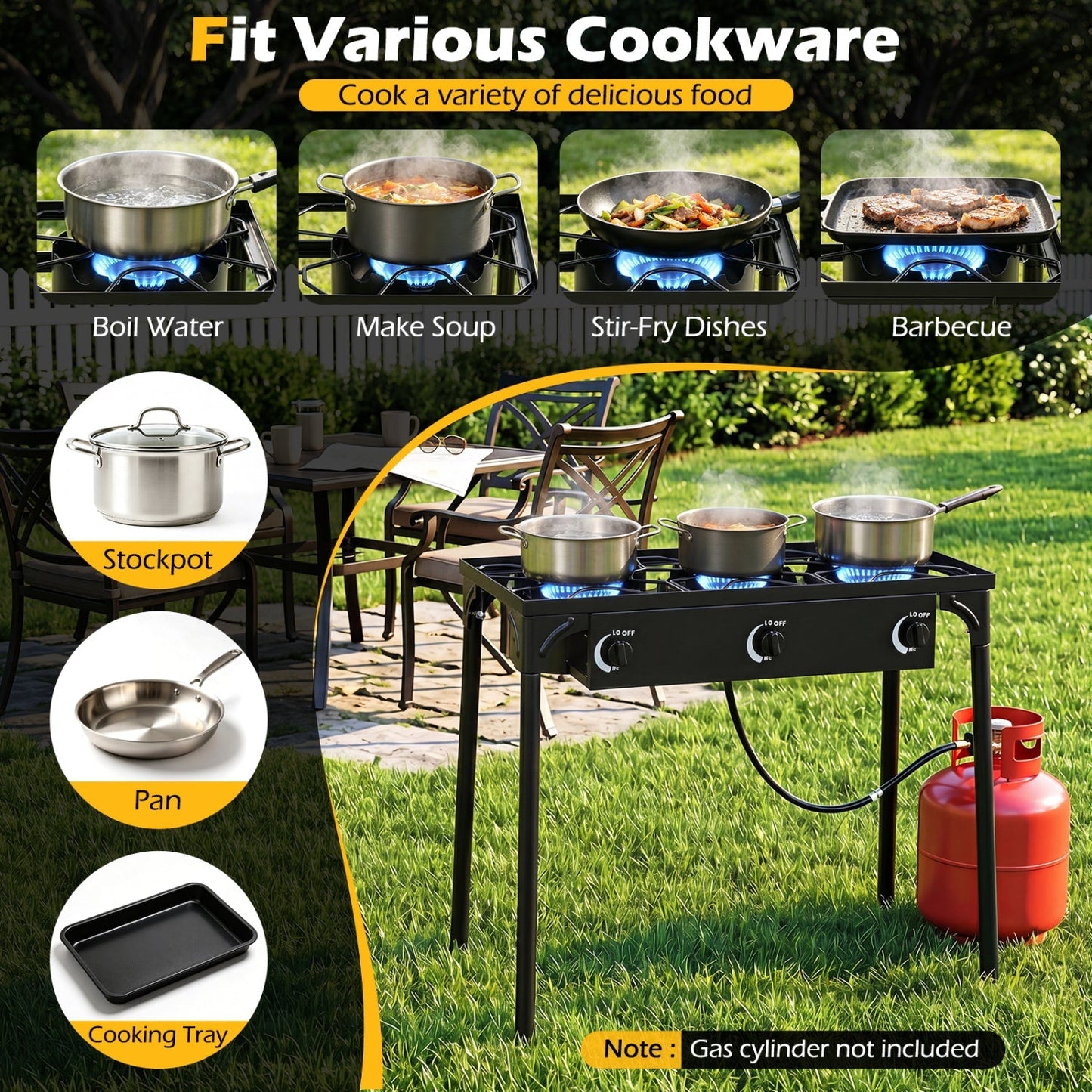3 Burner Propane Stove 240000 BTU Outdoor Camping Grill