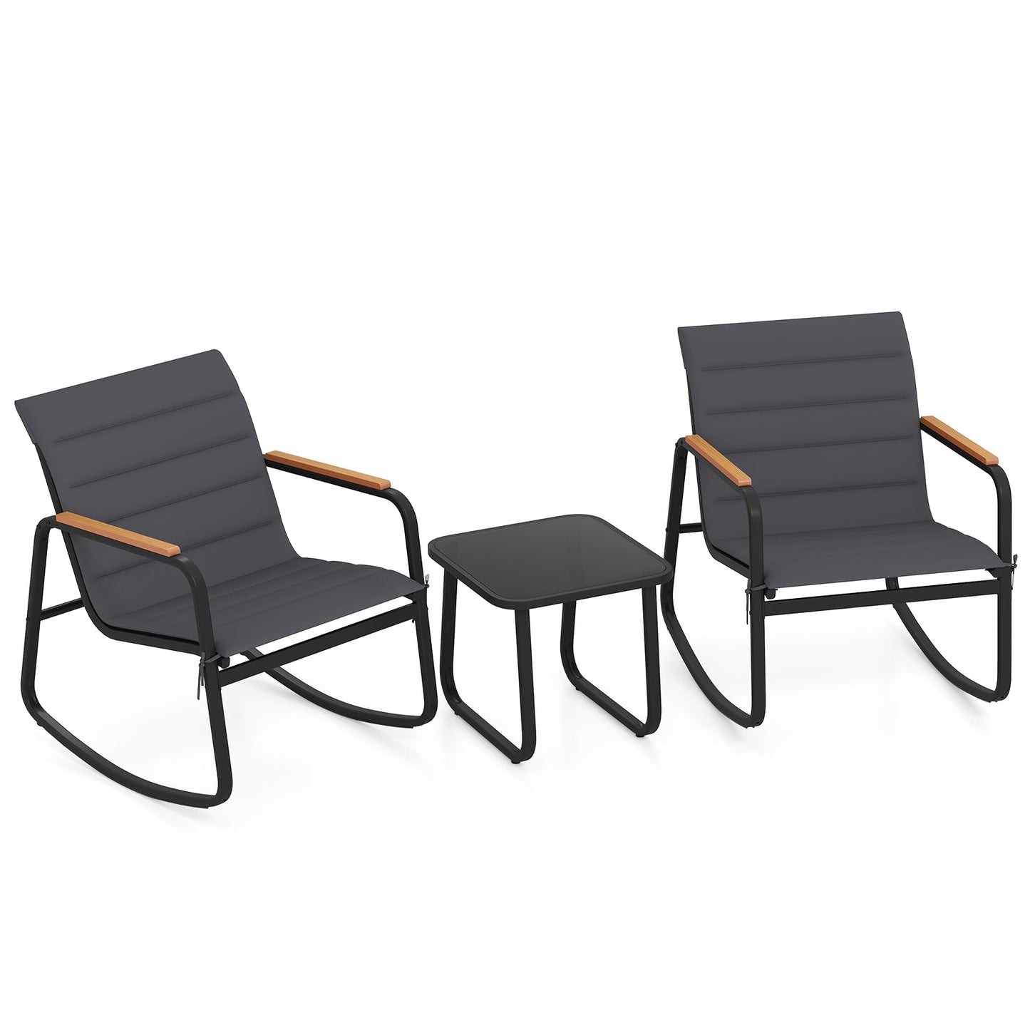 3 Piece Outdoor Rocking Bistro Set Porch Rocker Chairs-Gray