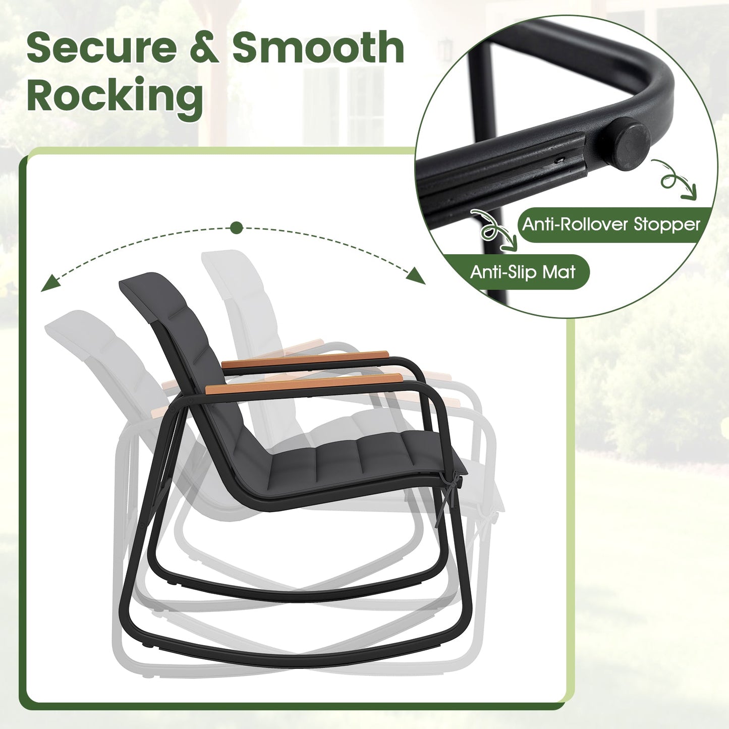 3 Piece Outdoor Rocking Bistro Set Porch Rocker Chairs-Gray