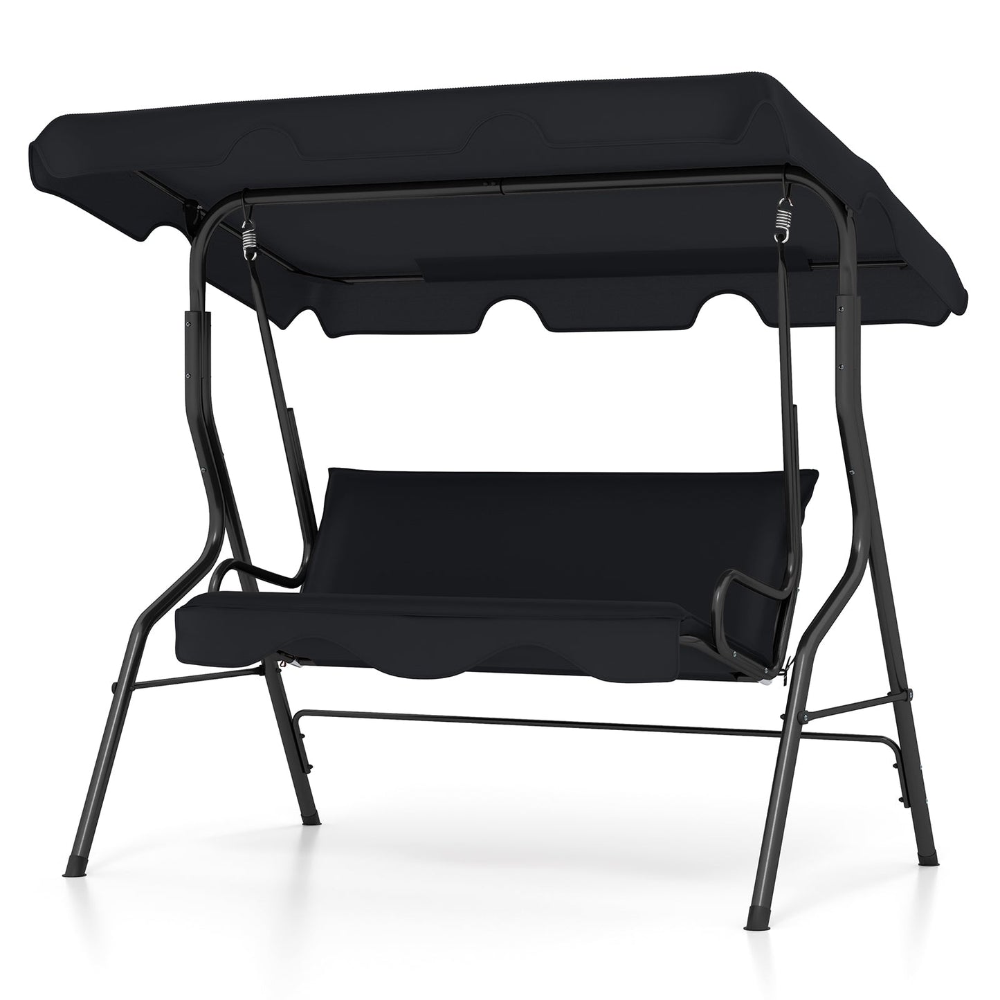 3 Seat Outdoor Patio Canopy Swing with Cushioned Steel Frame-Blue