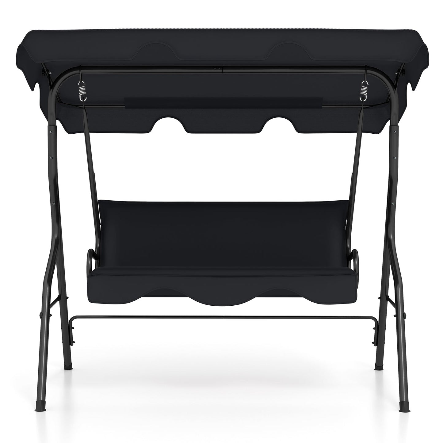 3 Seat Outdoor Patio Canopy Swing with Cushioned Steel Frame-Blue