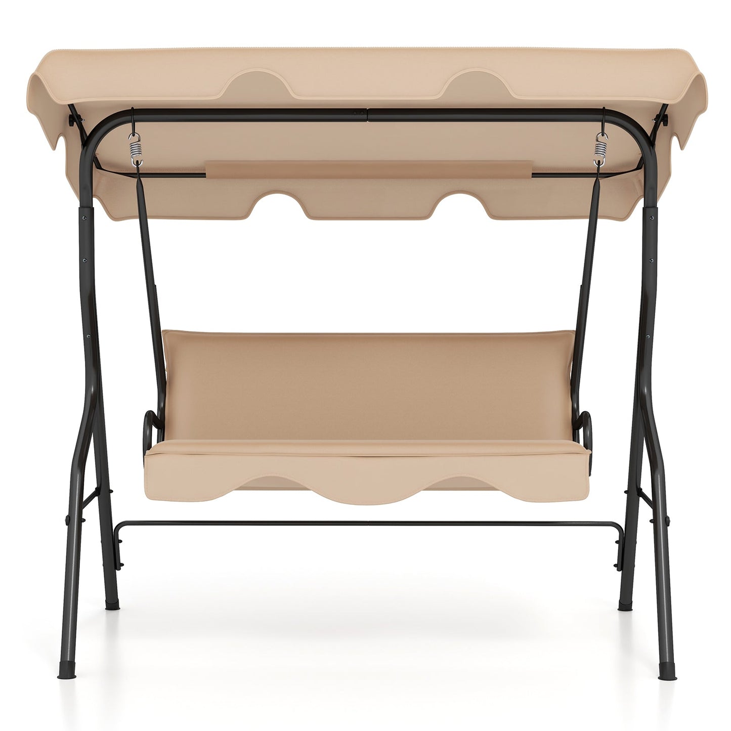 3 Seat Outdoor Patio Canopy Swing with Cushioned Steel Frame-Blue