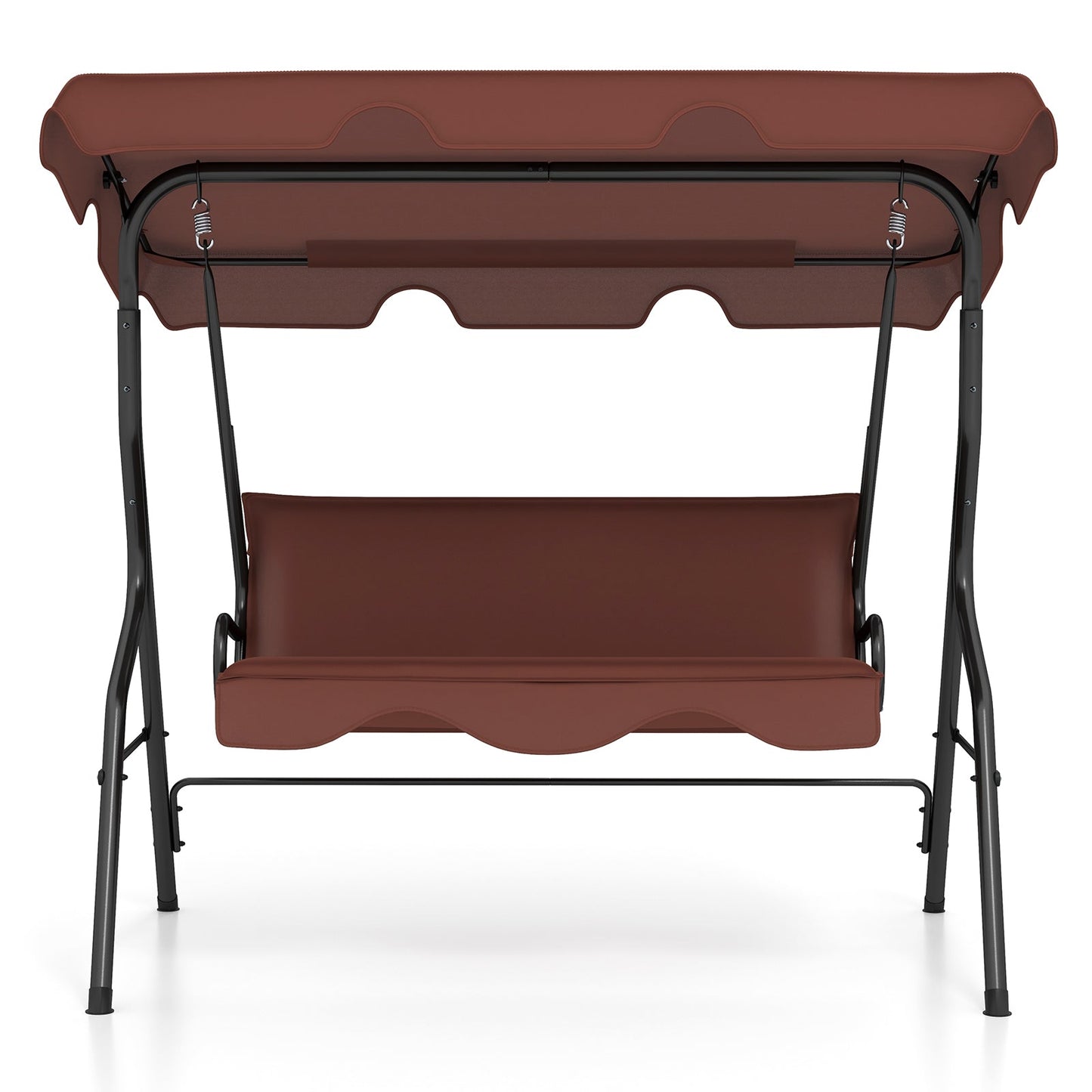 3 Seat Outdoor Patio Canopy Swing with Cushioned Steel Frame-Blue