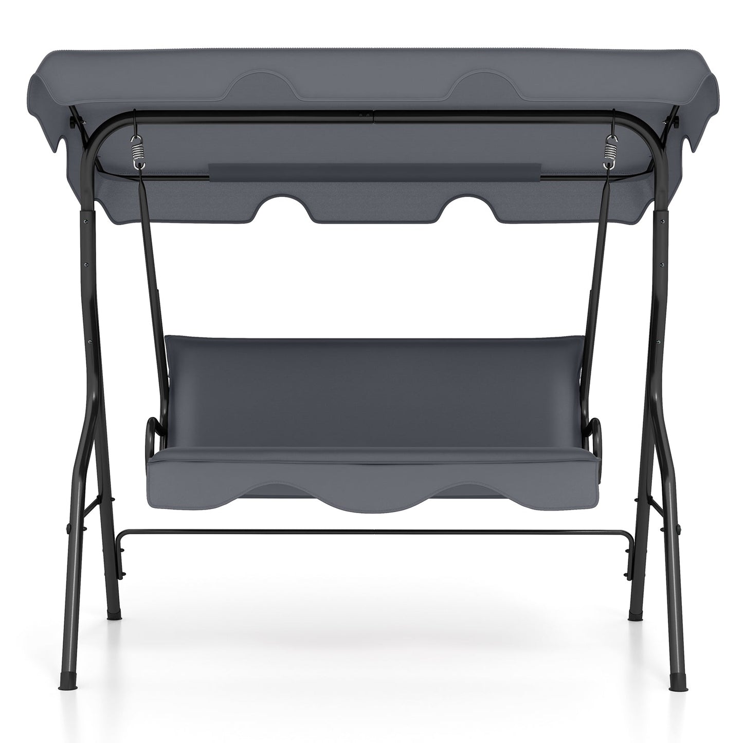 3 Seat Outdoor Patio Canopy Swing with Cushioned Steel Frame-Blue