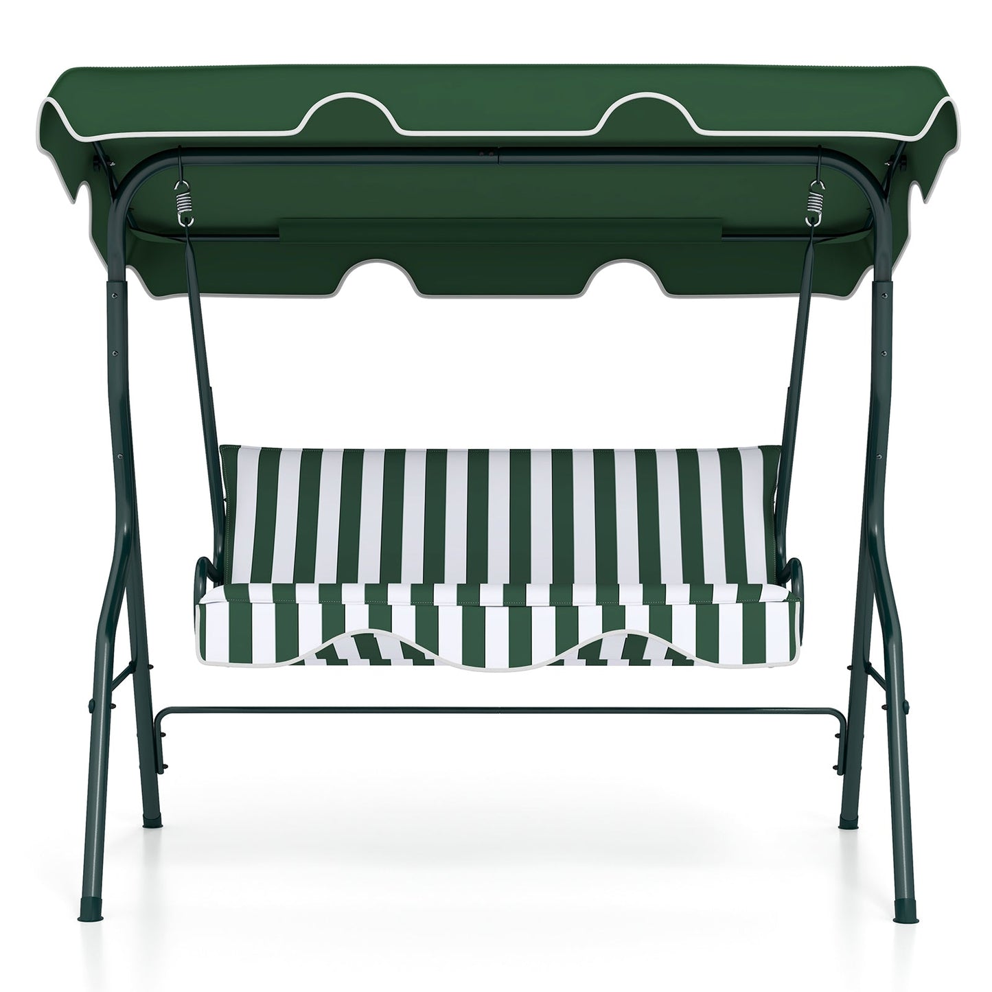3 Seat Outdoor Patio Canopy Swing with Cushioned Steel Frame-Blue