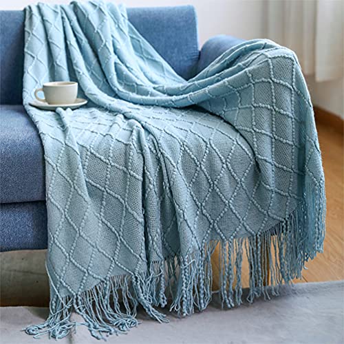Fennco Styles Rhombus Diamond Knit Modern Fringe Throw 50" W x 60" L - Geometric Throw Blanket for Sofa, Couch, Living Room, Bedroom Décor