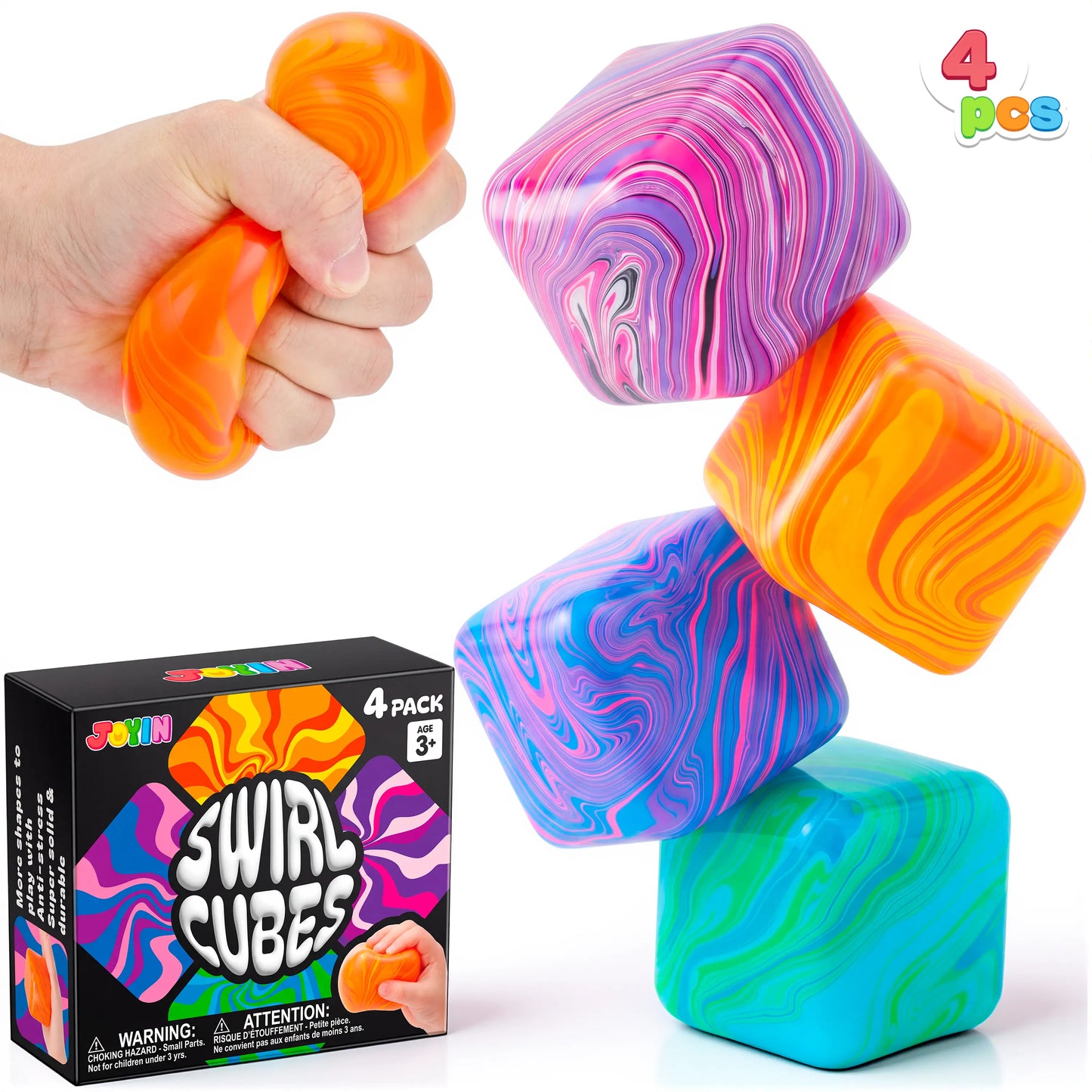 JOYIN 4 Pack Stress Cube, 2'' High Density Cube Fidget Toy, Stress Relief with Slow Rising Sensory Squishy Toys for Kids Adults, Birthday Gifts, Party Favors, Classroom Prizes for Boys Girls, Butter Stick Squishy