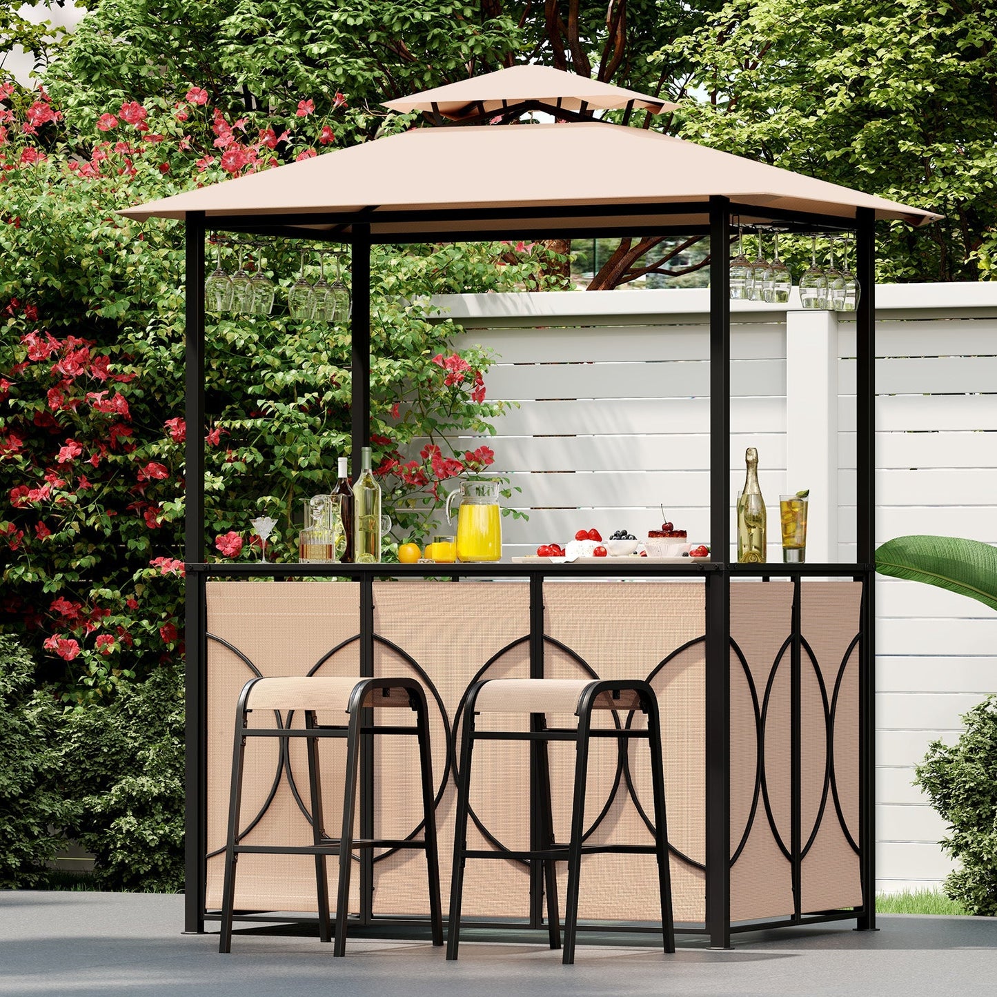6.5 x 4 x 8 FT Grill Gazebo Set with 2 Bar Stools and Bar Table