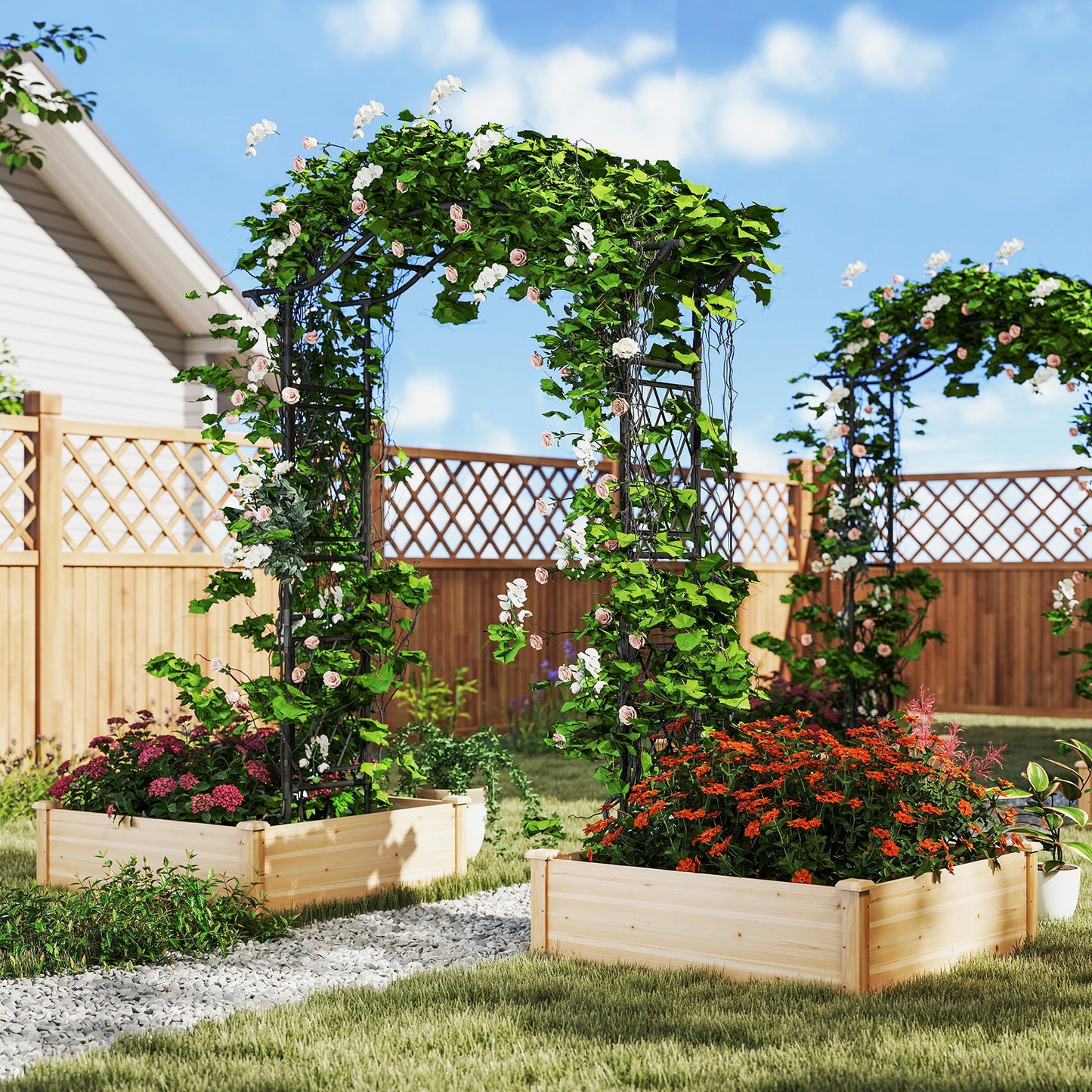 67 x 83 Inch Garden Arch Trellis Metal Pergola Arbor for Climbing Plants-Black