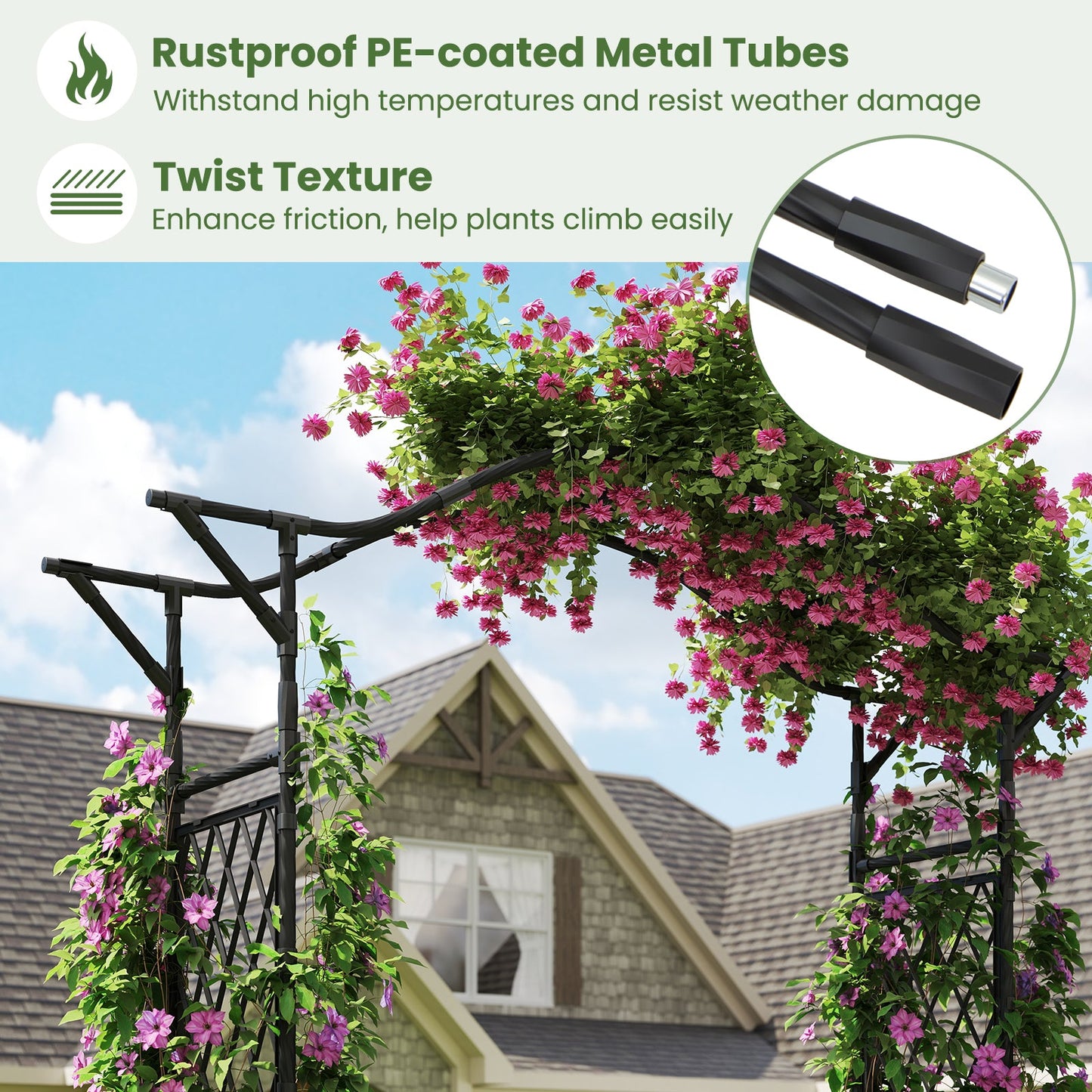 67 x 83 Inch Garden Arch Trellis Metal Pergola Arbor for Climbing Plants-Black