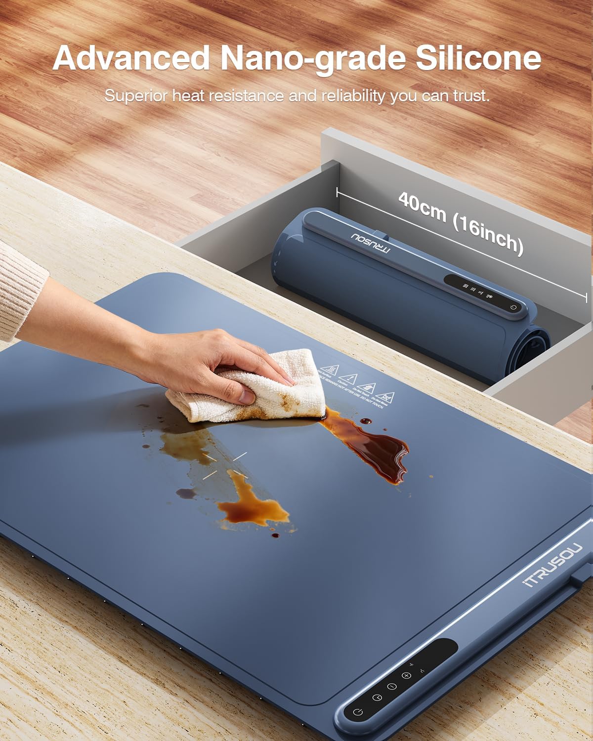Warming Mat for Food (24"X16") -  3-Year Classic Electric Warming Tray with 3-Level Temp Control, Rapid Heating 250W Energy-Saving - Rollable Large Food Warming Mat for Parties & Buffet
