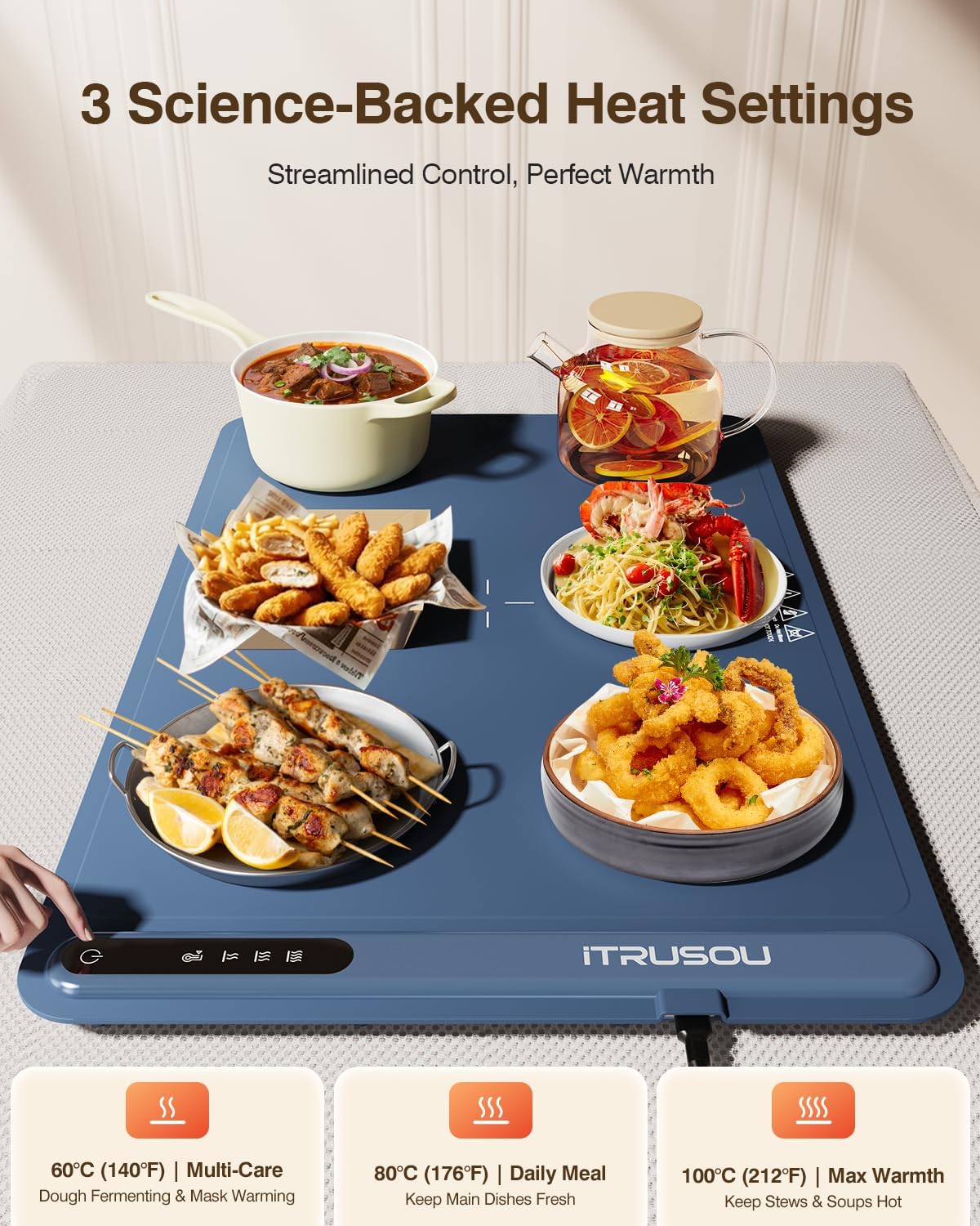 Warming Mat for Food (24"X16") -  3-Year Classic Electric Warming Tray with 3-Level Temp Control, Rapid Heating 250W Energy-Saving - Rollable Large Food Warming Mat for Parties & Buffet