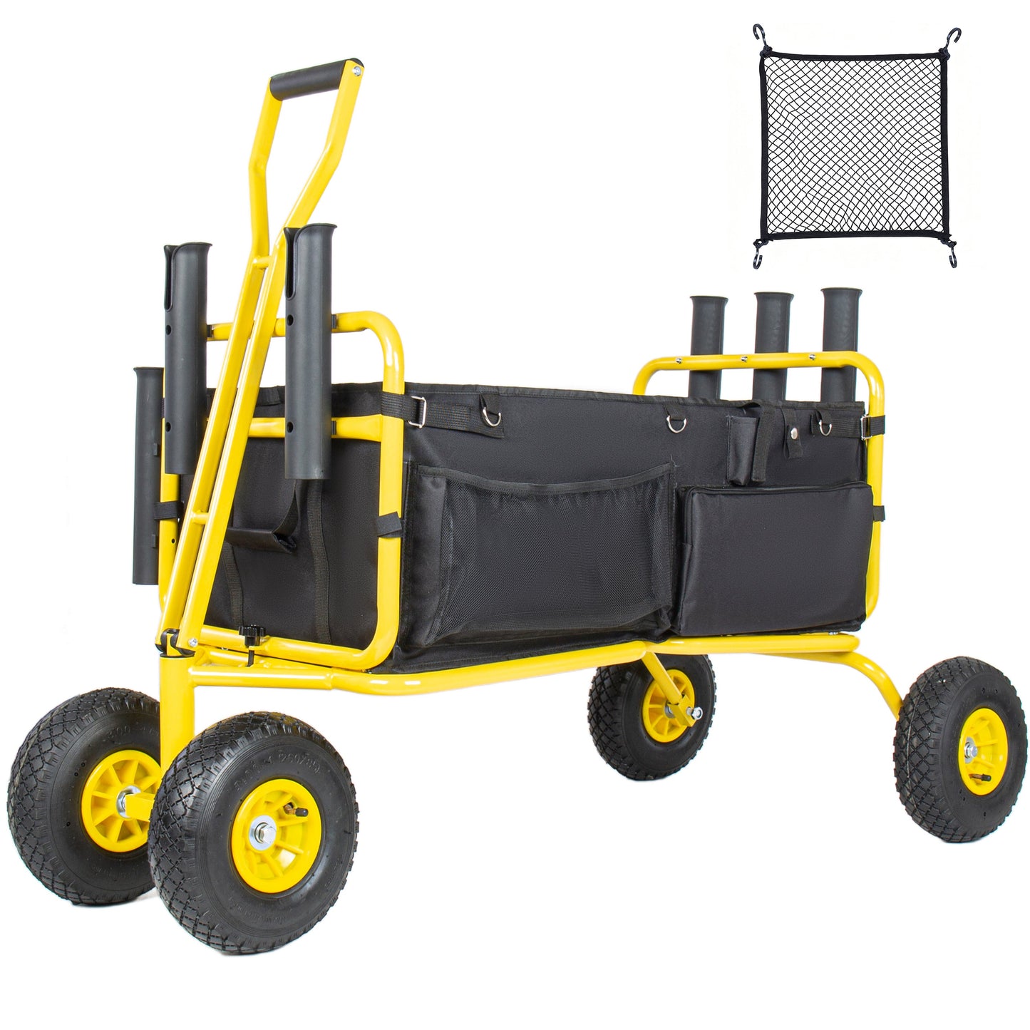 Fishing Cart Beach Cart Collapsible Wagon with 9.85'' All-Terrain Wheels