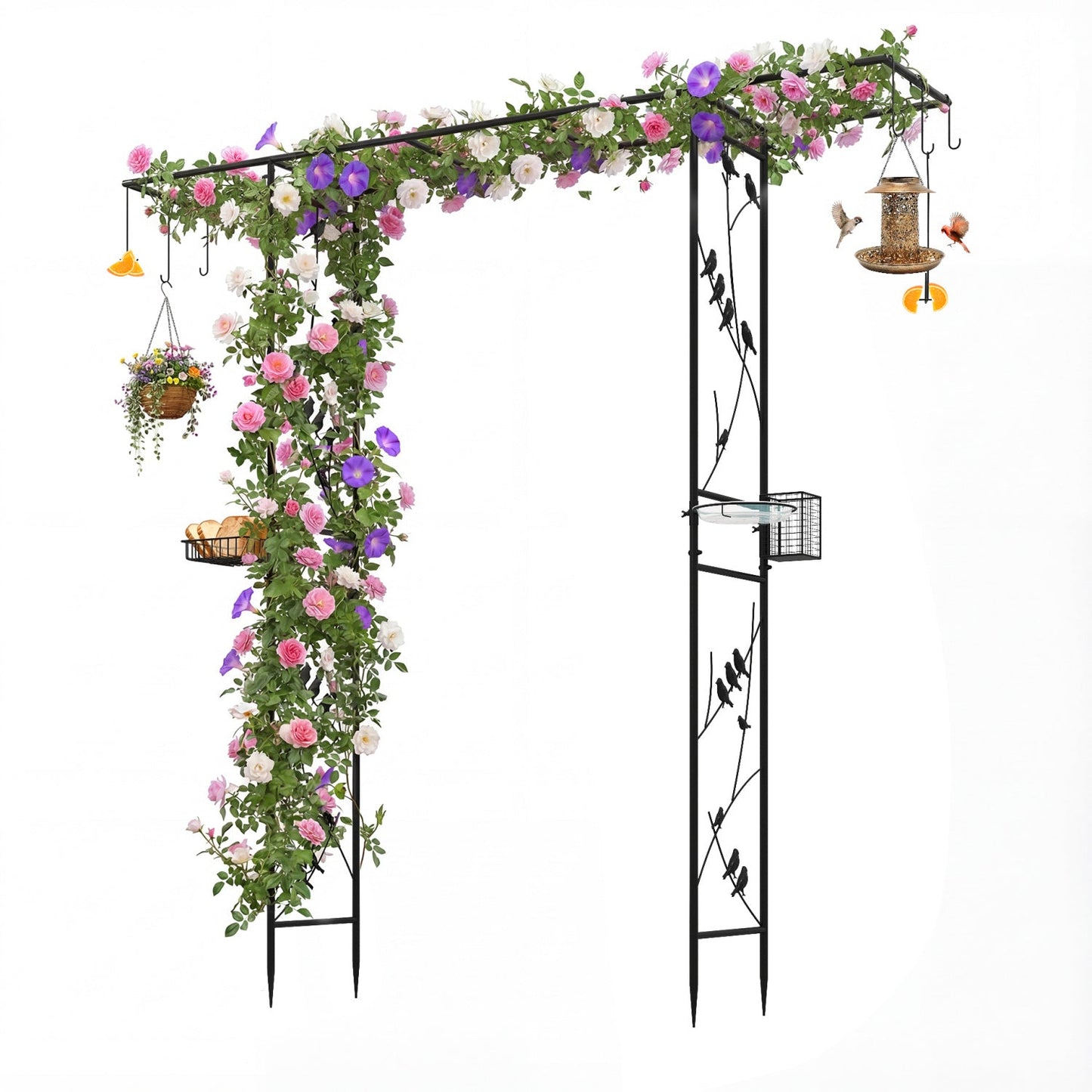 Garden Arbor with Bird Feeding Station 84 Inch Black