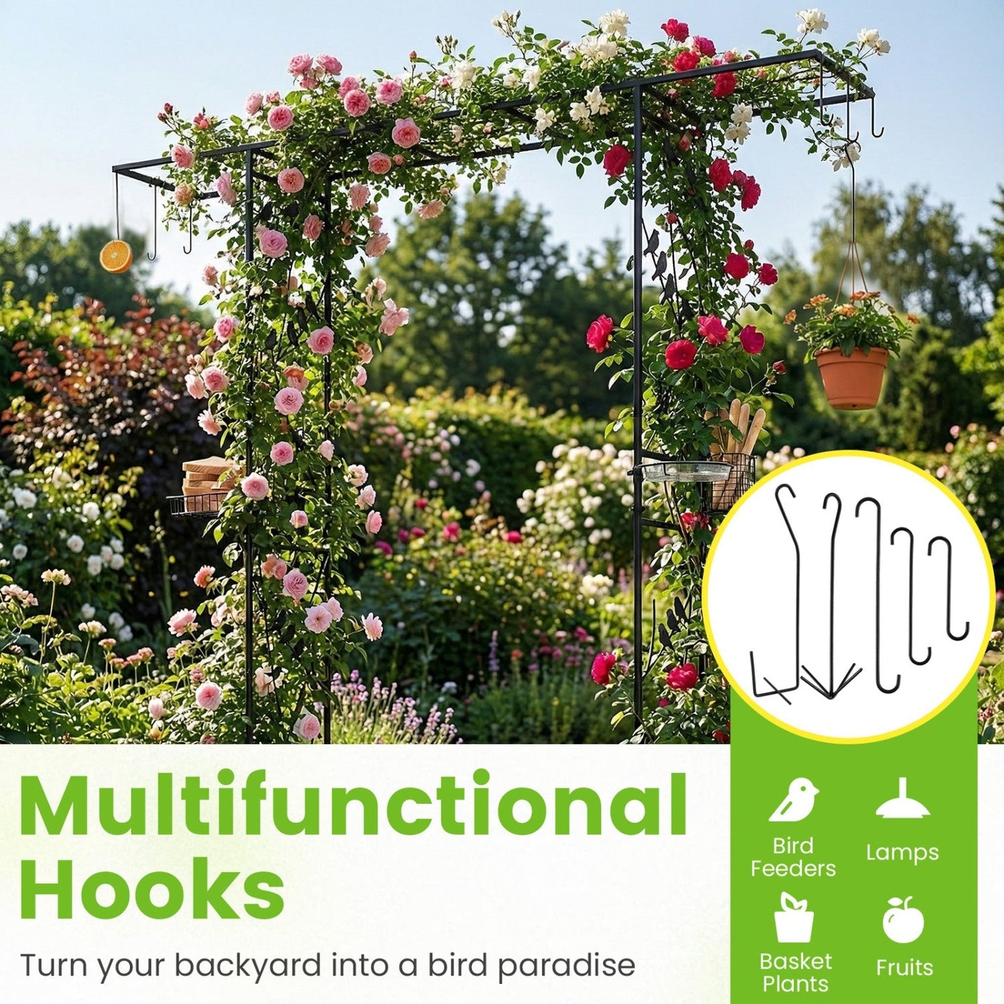 Garden Arbor with Bird Feeding Station 84 Inch Black