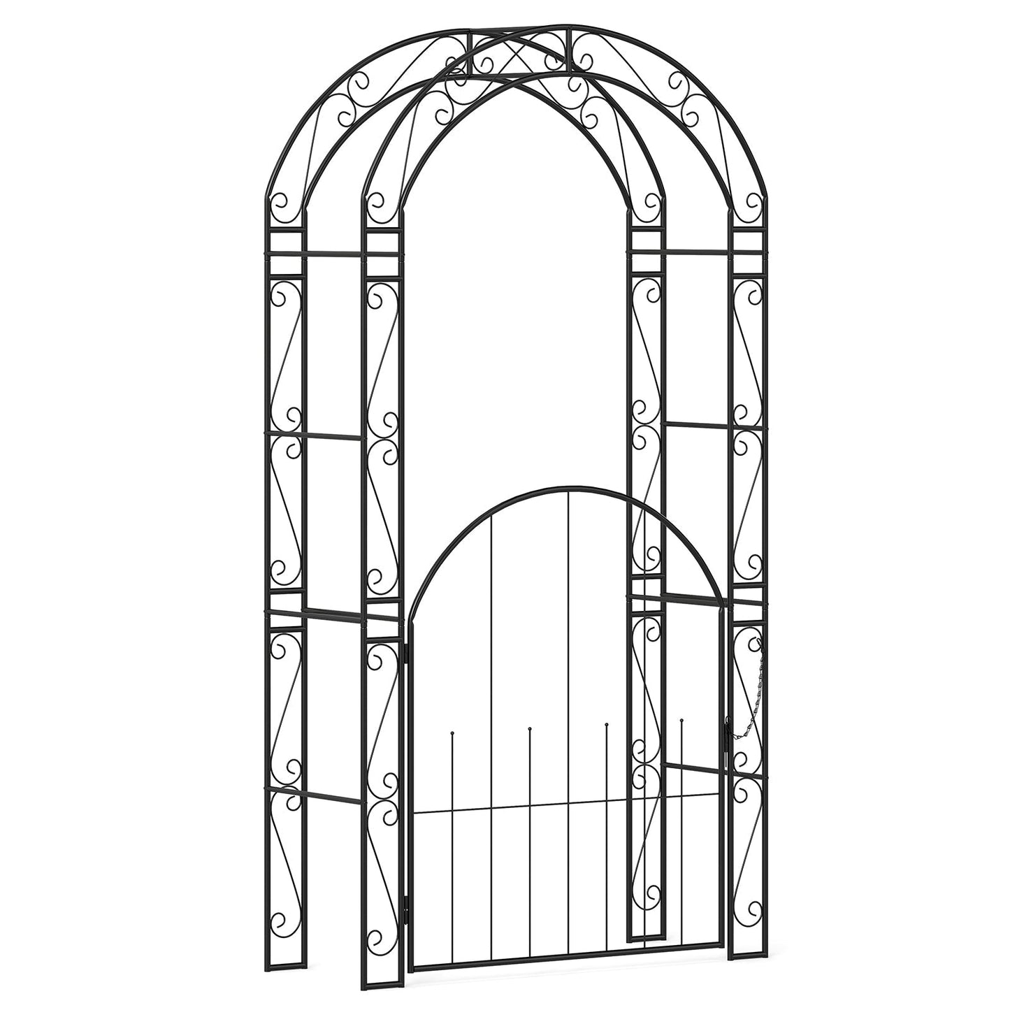 84 Inch Tall Garden Arch Metal Arbor Archway with Gate