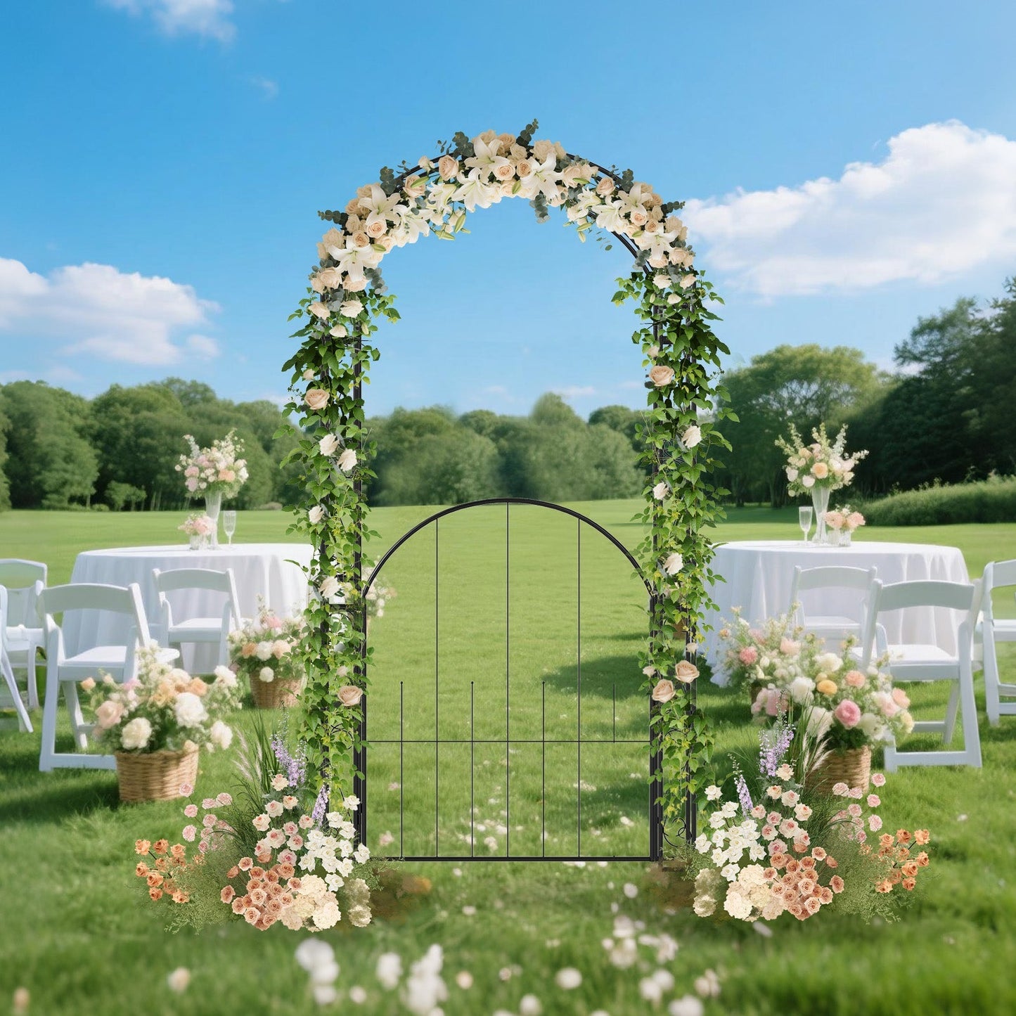 84 Inch Tall Garden Arch Metal Arbor Archway with Gate