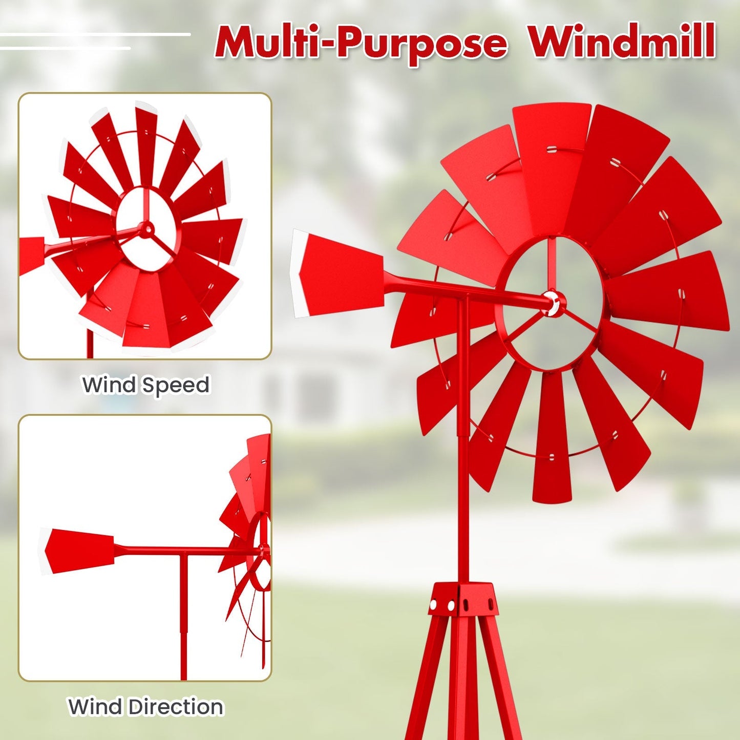 8 Feet Windmill Metal Ornamental Wind Wheel Weather Resistant