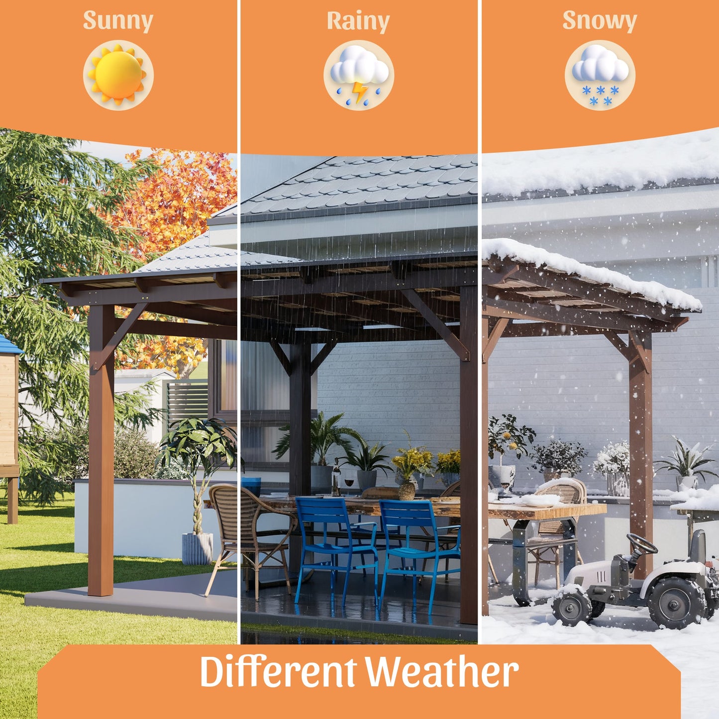 13x10ft Wooden Garden Gazebo with Metal Roof