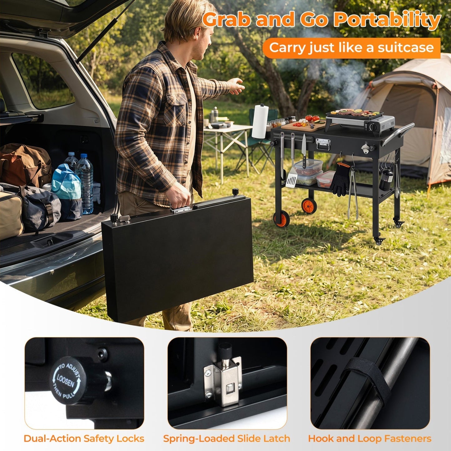 Folding Grill Cart for 17" and 22" Griddles with Heat Mat