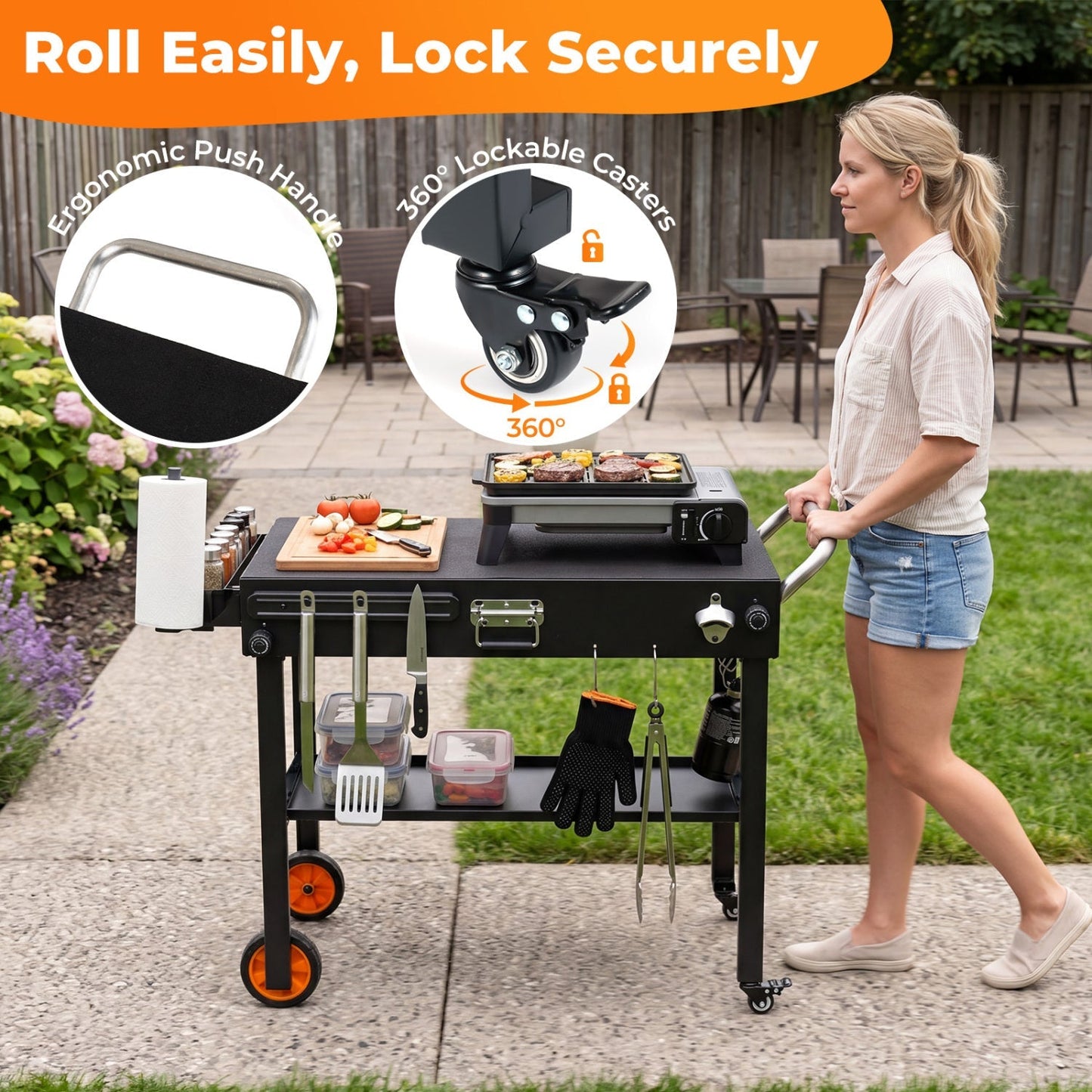 Folding Grill Cart for 17" and 22" Griddles with Heat Mat