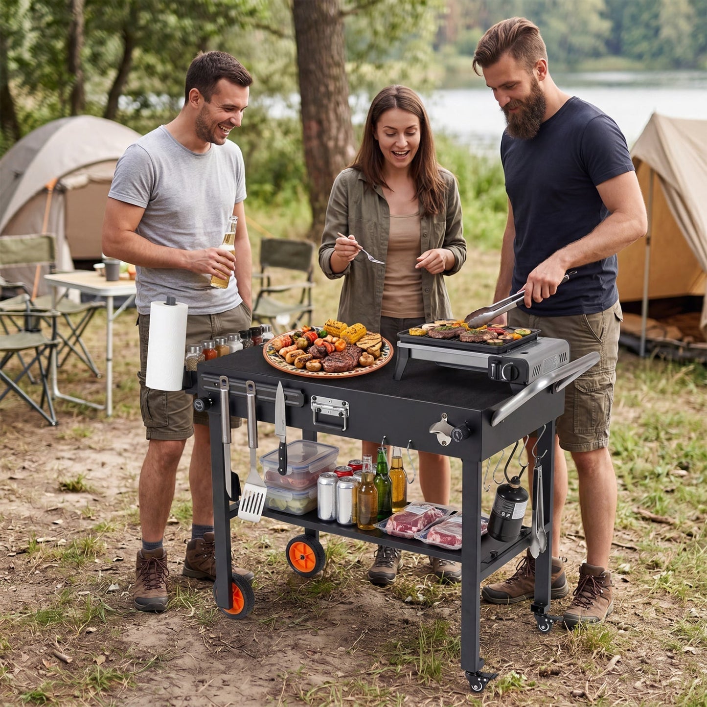 Folding Grill Cart for 17" and 22" Griddles with Heat Mat