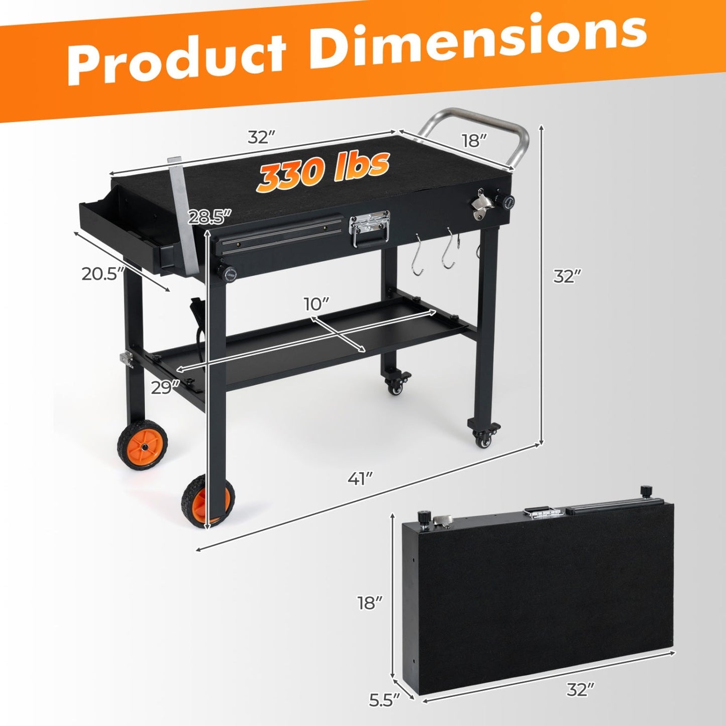Folding Grill Cart for 17" and 22" Griddles with Heat Mat