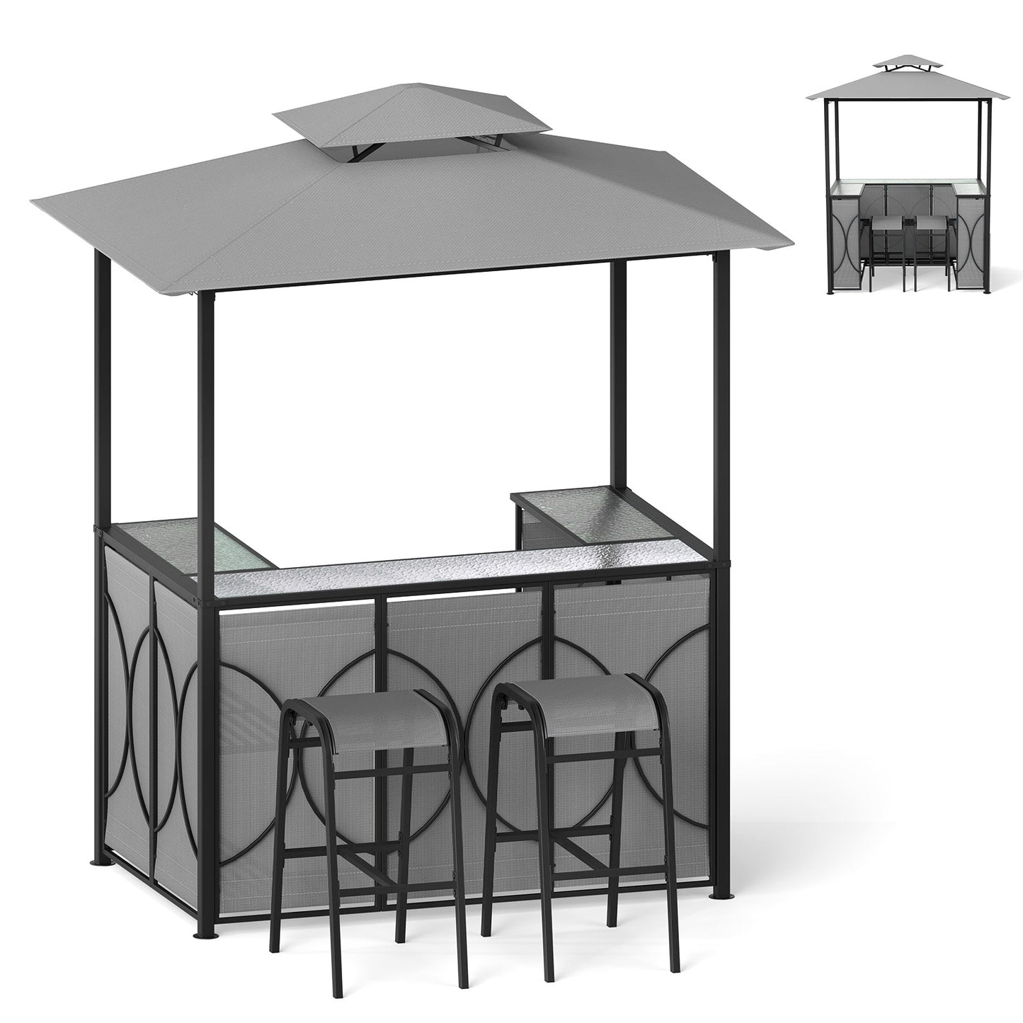 6.5 x 4 x 8 FT Grill Gazebo Set with 2 Bar Stools and Bar Table