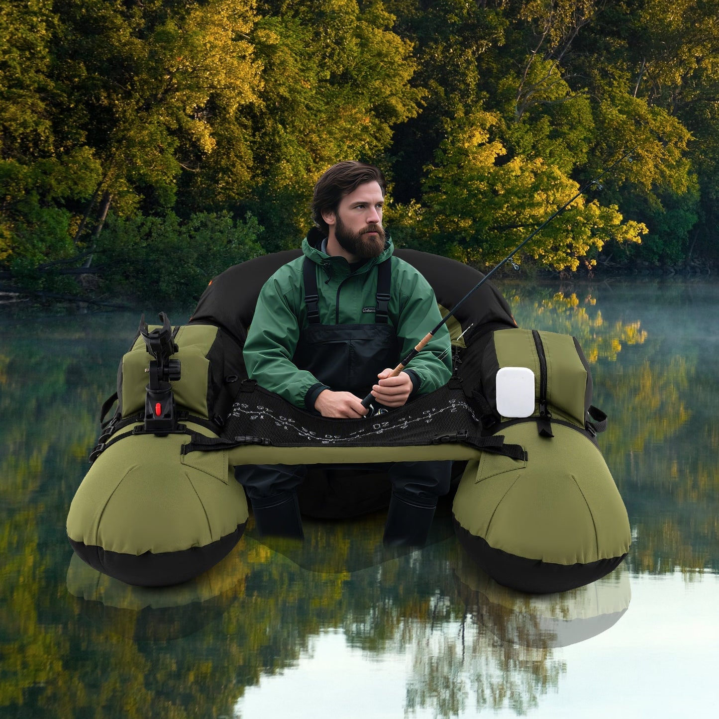 Inflatable Float Tube with Adjustable Fishing Rod Holder and Fish Hook Stator