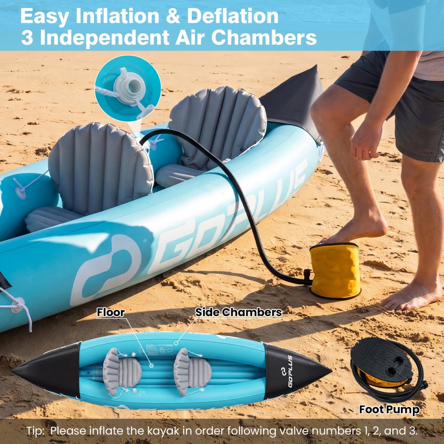 Inflatable Kayak 2 Person with Aluminum Paddles and Pump