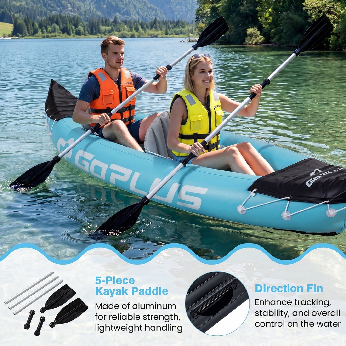 Inflatable Kayak 2 Person with Aluminum Paddles and Pump