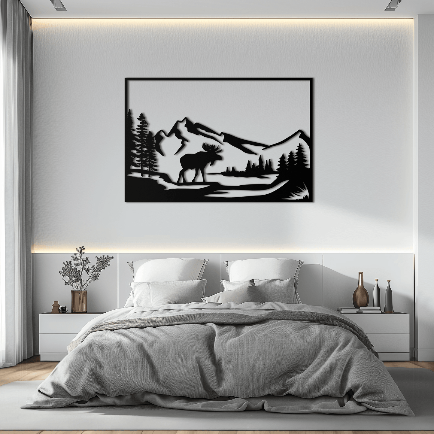 Mountain Moose Metal Wall Art - Rustic Steel Cabin Sculpture